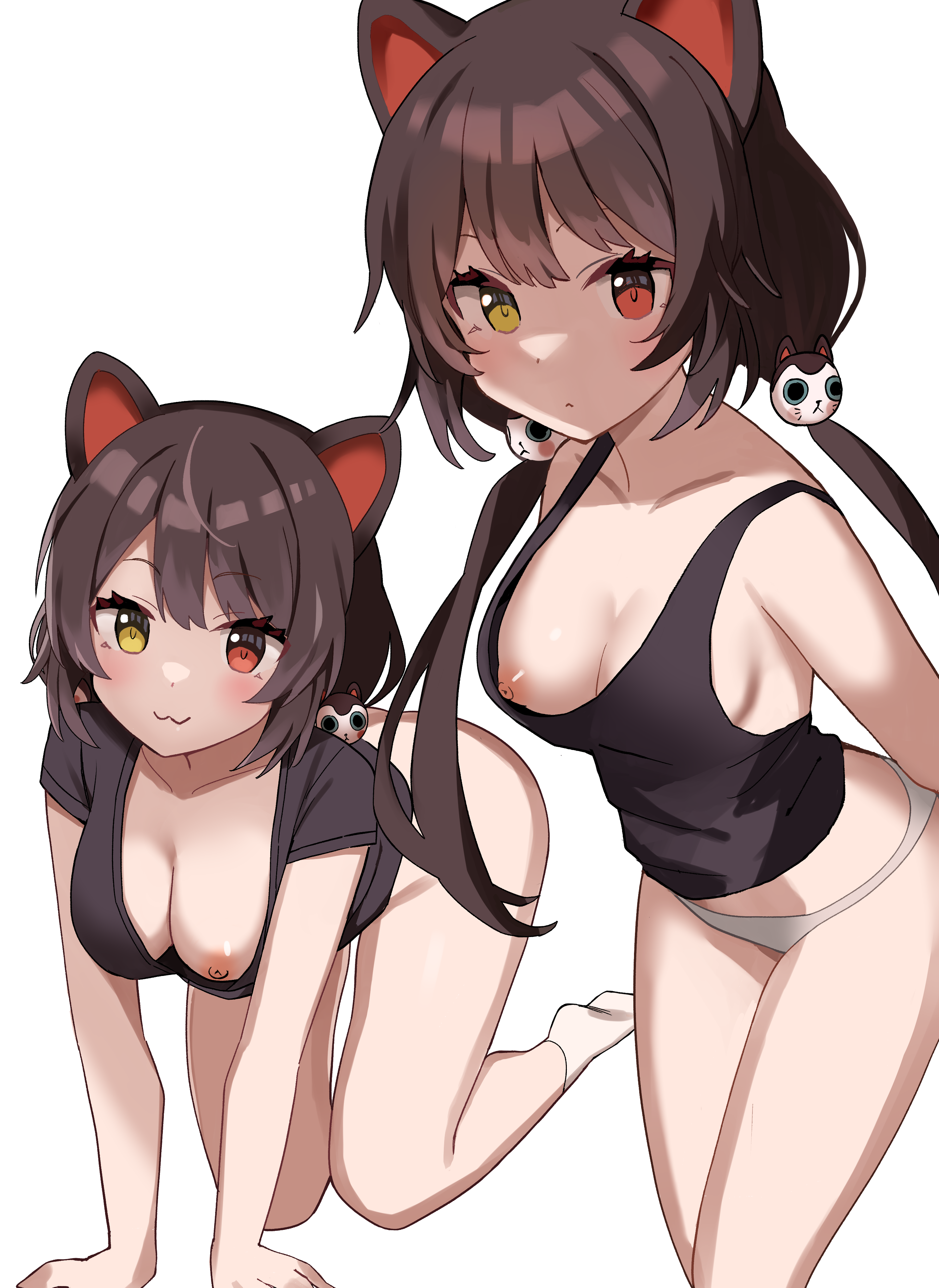 animal_ears breasts glastonbury1966 heterochromia inui_toko inumimi nijisanji nipples no_bra pantsu