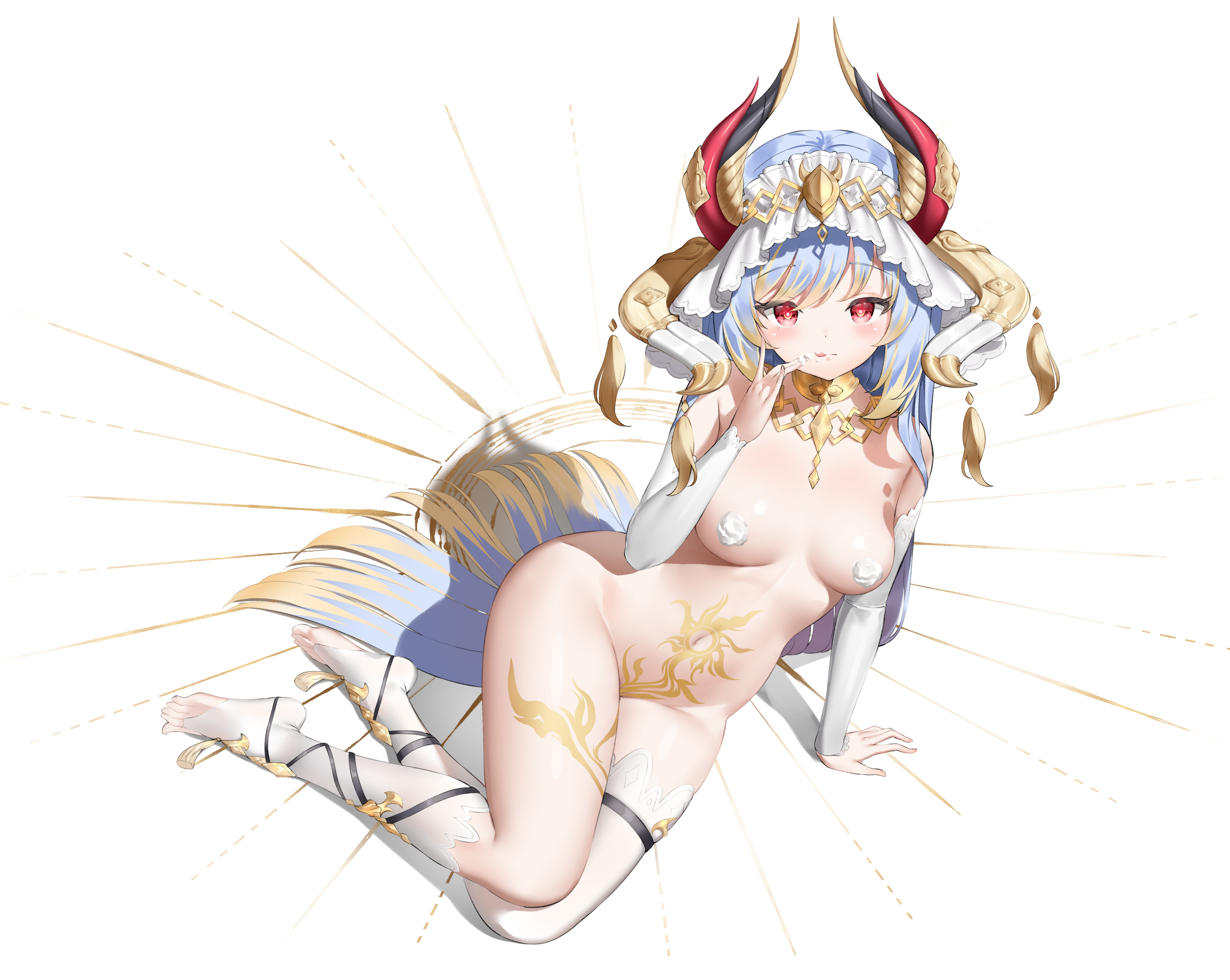 cream garter horns keibeam naked quiet_sun tattoo thighhighs