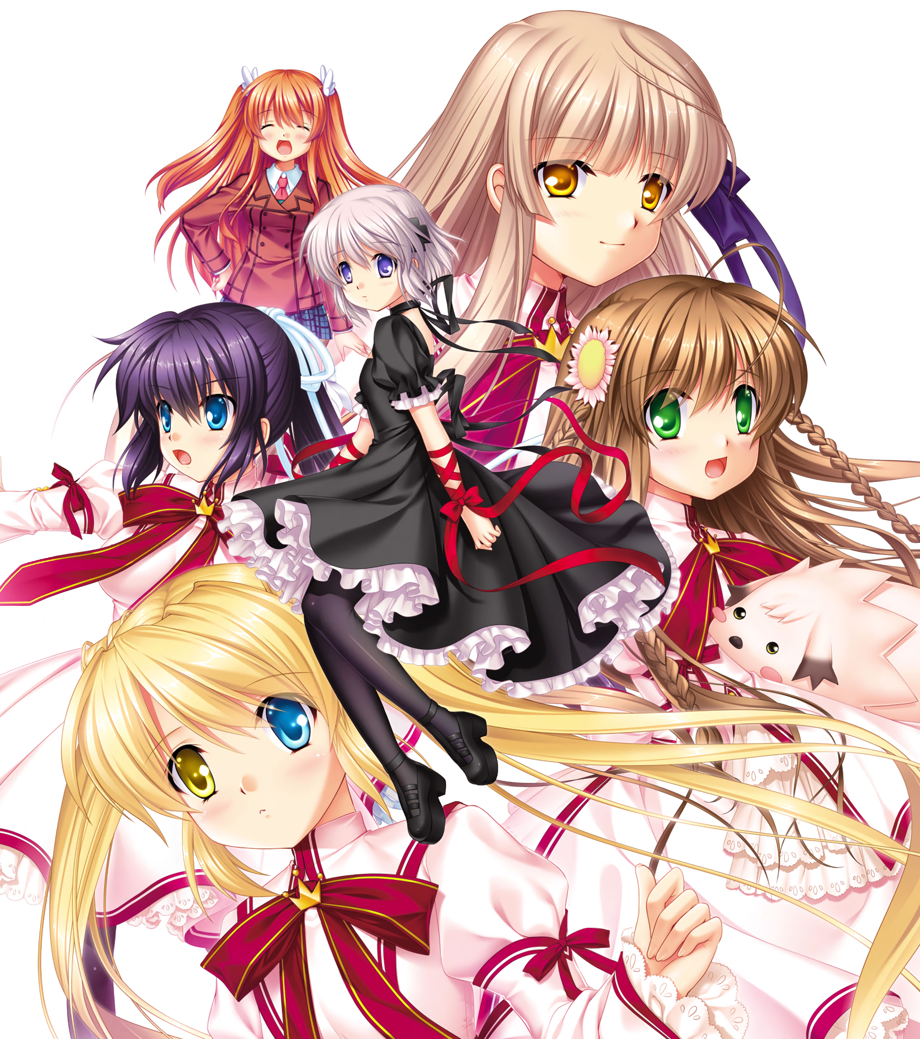 dress heels heterochromia hinoue_itaru kagari_(rewrite) kanbe_kotori key konohana_lucia nakatsu_shizuru ootori_chihaya pantyhose rewrite seifuku senri_akane skirt_lift