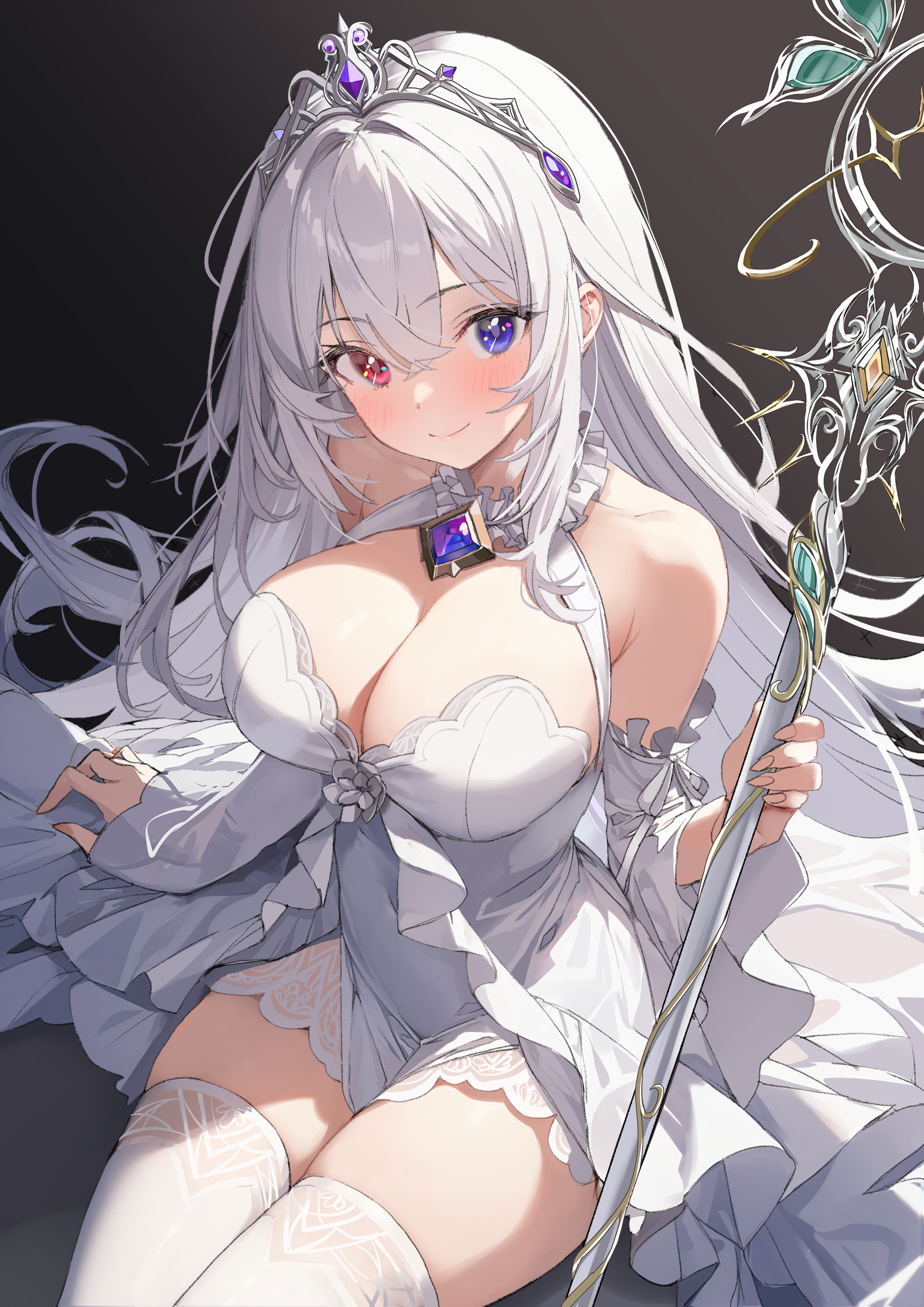 dress heterochromia no_bra thighhighs weapon yahako