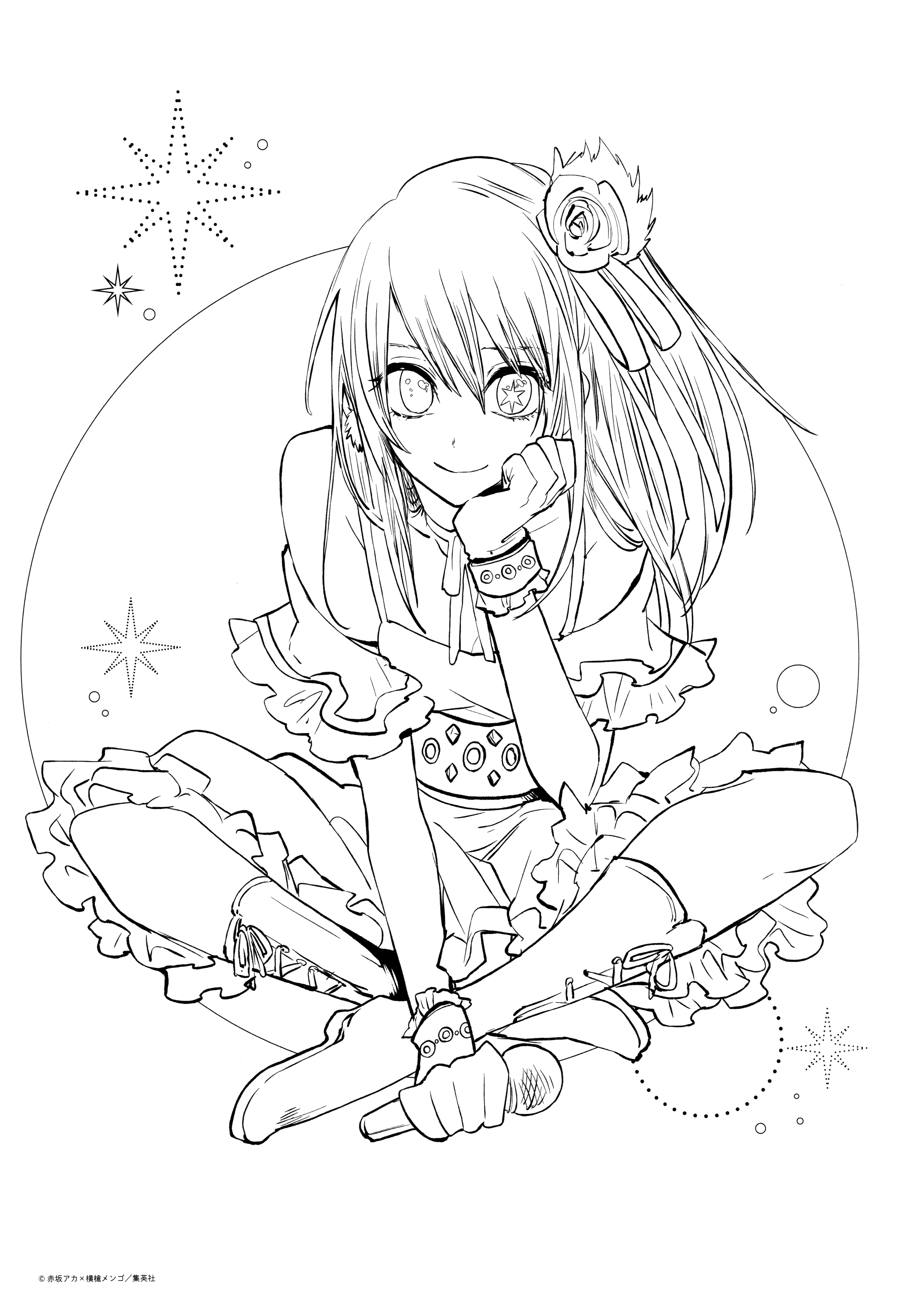 hoshino_ruby line_art monochrome oshi_no_ko yokoyari_mengo