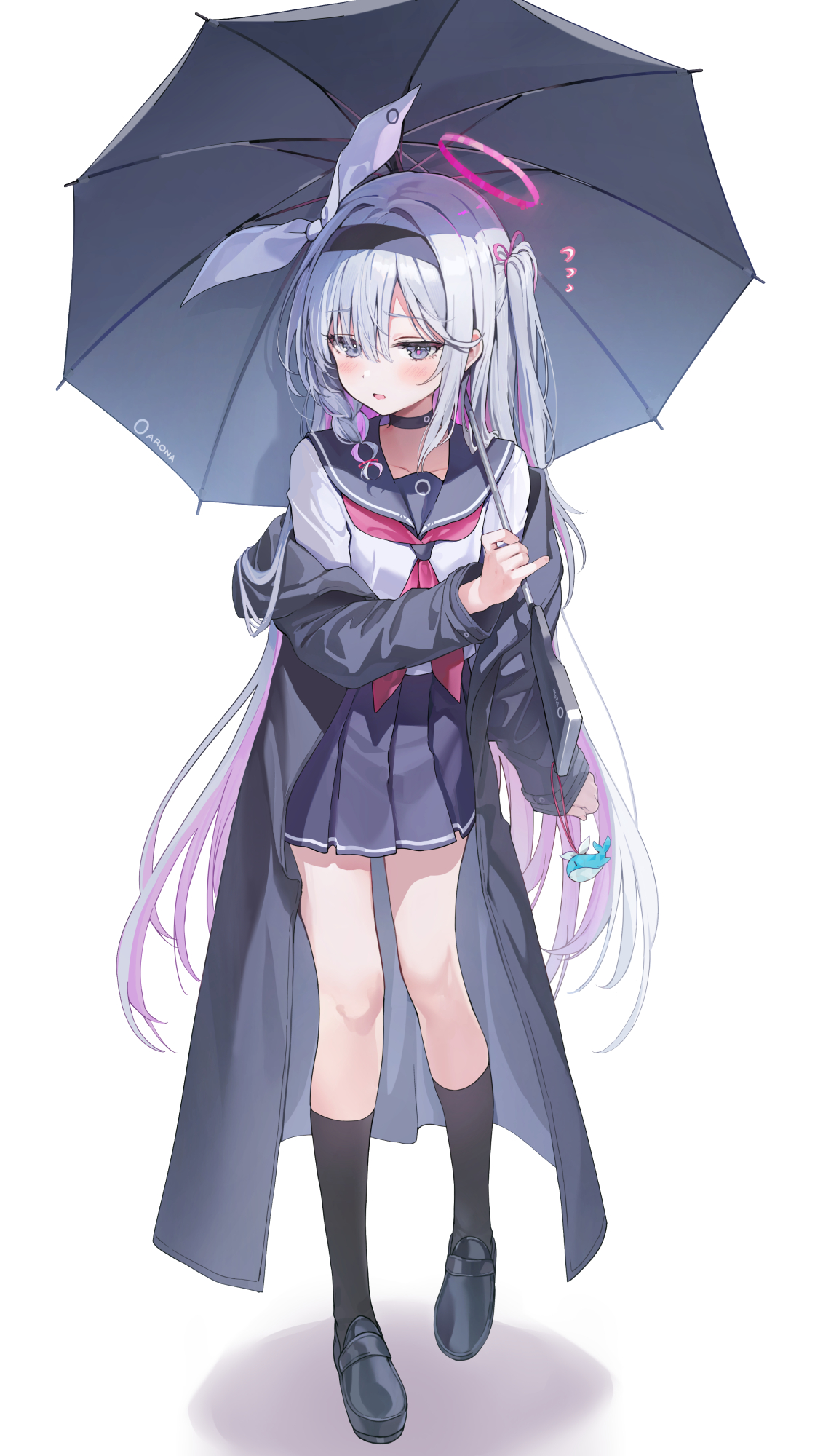 arona_(blue_archive) blue_archive gun halo huwari plana_(blue_archive) seifuku umbrella