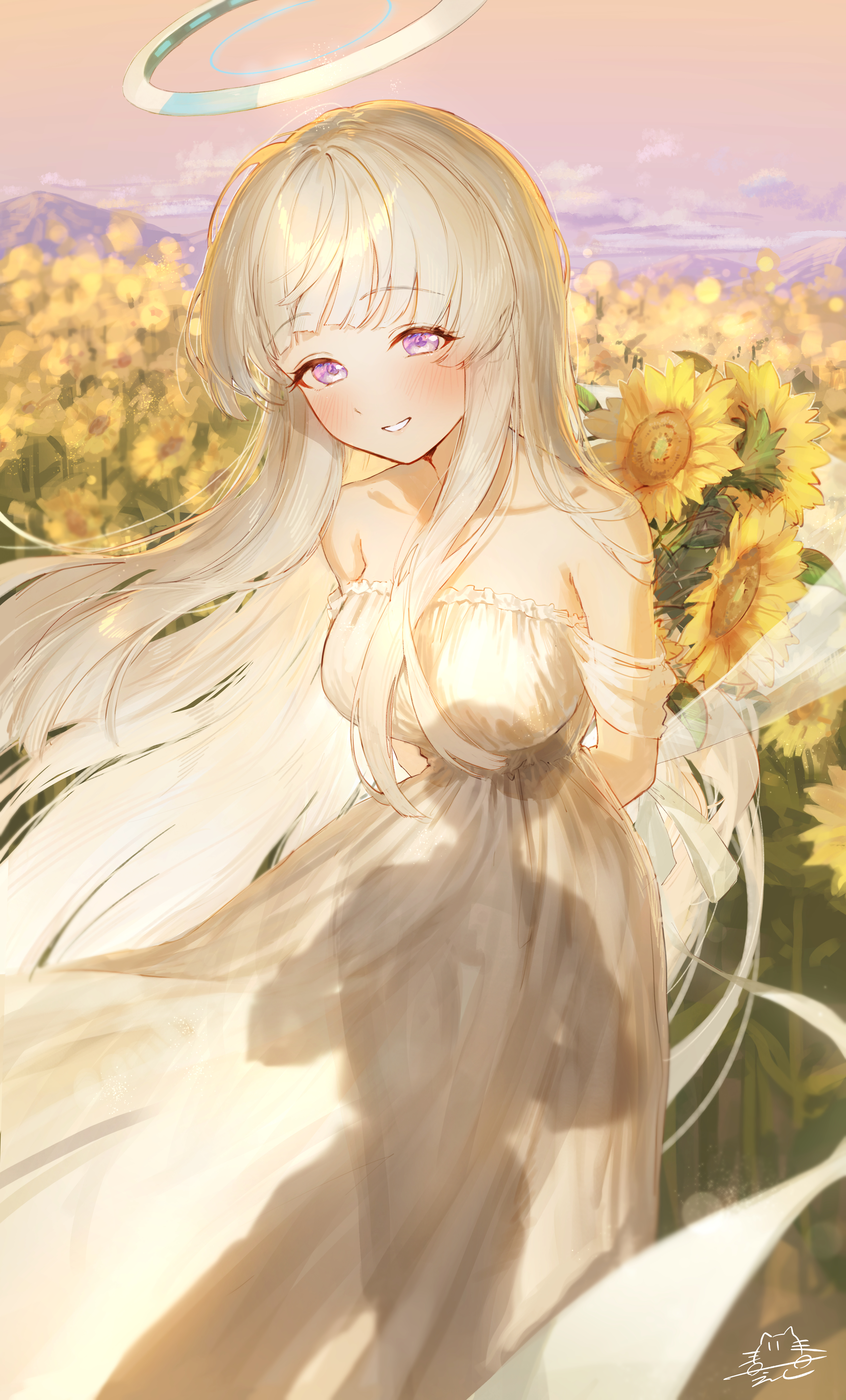 eshineko blue archive ushio noa dress halo no bra see through summer ...