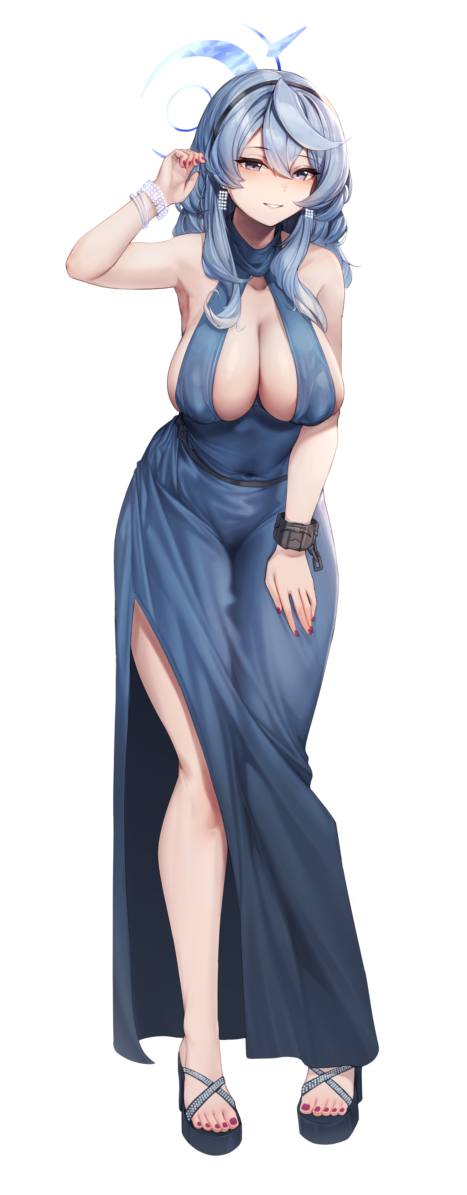 amau_ako blue_archive dress halo mung_(larnec) no_bra