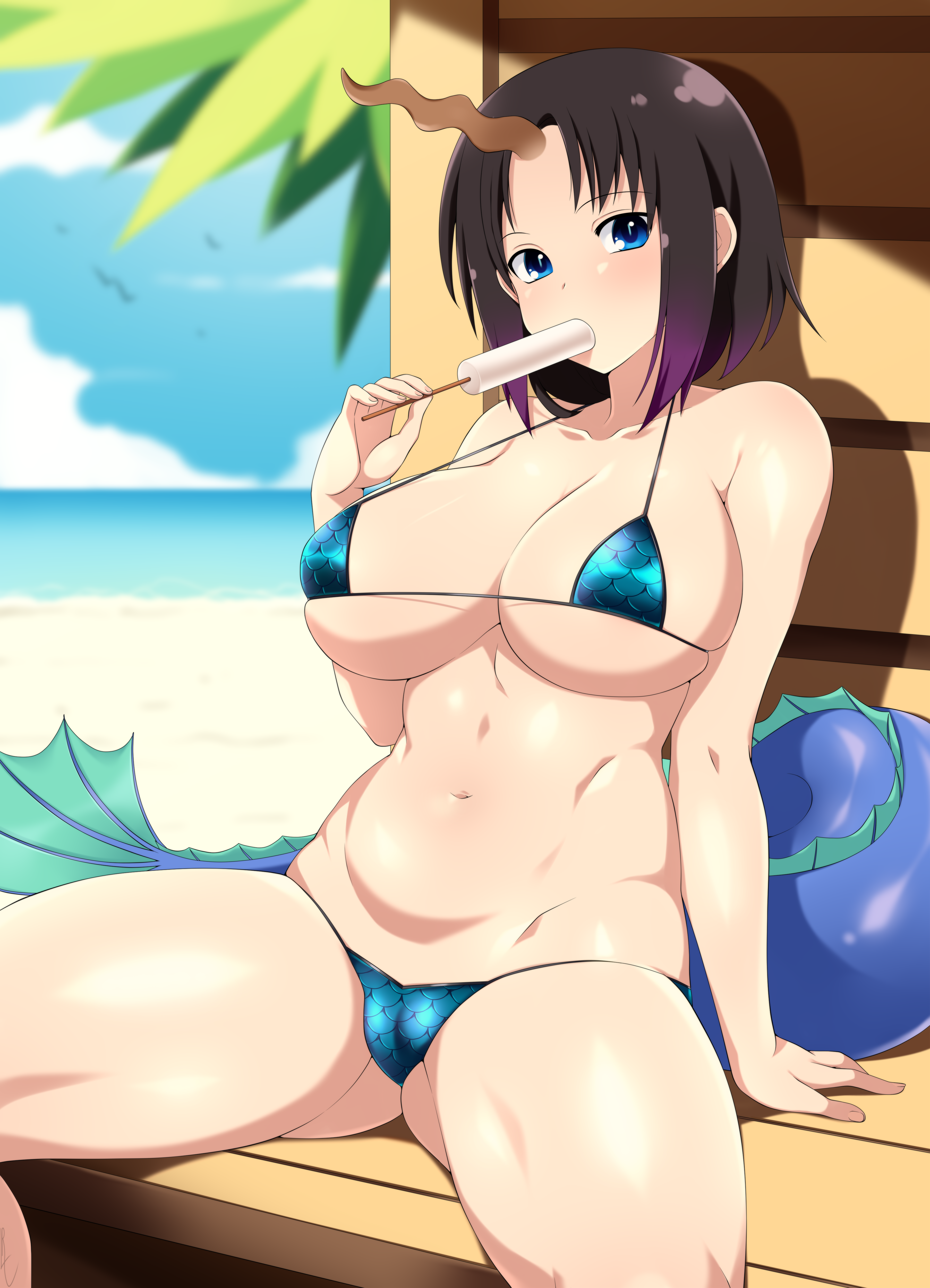 bikini cameltoe elma_(maidragon) horns kobayashi-san_chi_no_maidragon lindaroze swimsuits tail thong