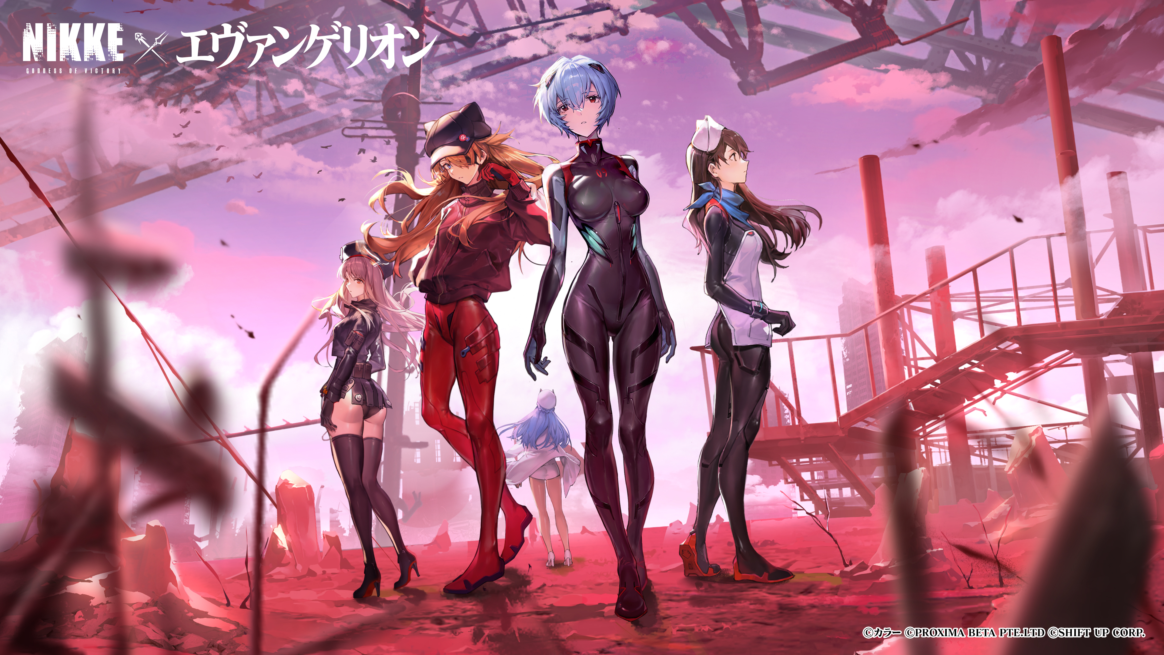 animal_ears ayanami_rei bodysuit crossover eyepatch goddess_of_victory:_nikke heels helm neon_genesis_evangelion pantsu rapi_(nikke) souryuu_asuka_langley suzuhara_sakura tagme thighhighs uniform wallpaper