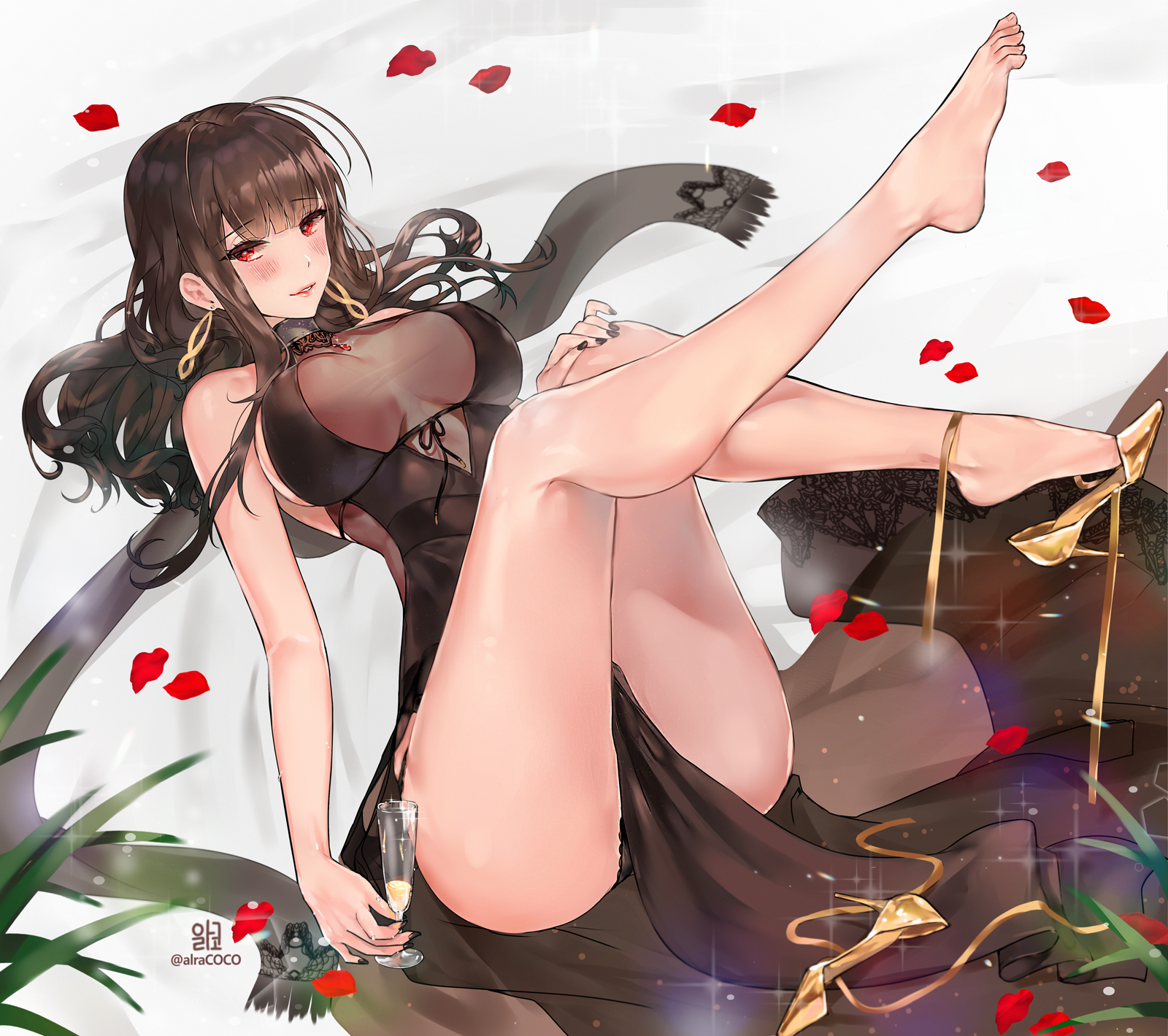 alraco dress dsr-50_(girls_frontline) feet girls_frontline heels no_bra pantsu see_through