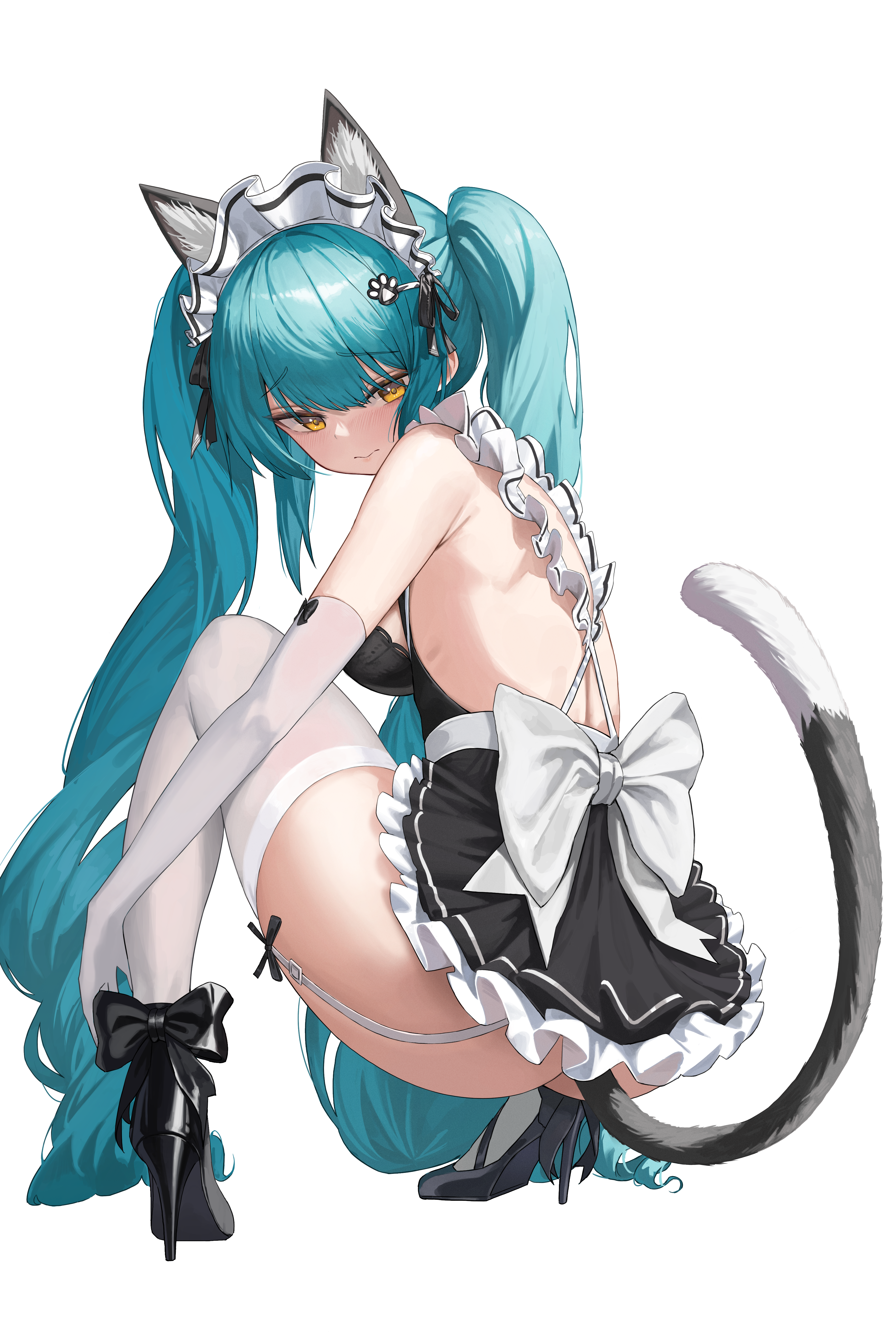 animal_ears che_(komulkomul48) goddess_of_victory:_nikke heels maid nekomimi no_bra privaty see_through skirt_lift stockings tail thighhighs