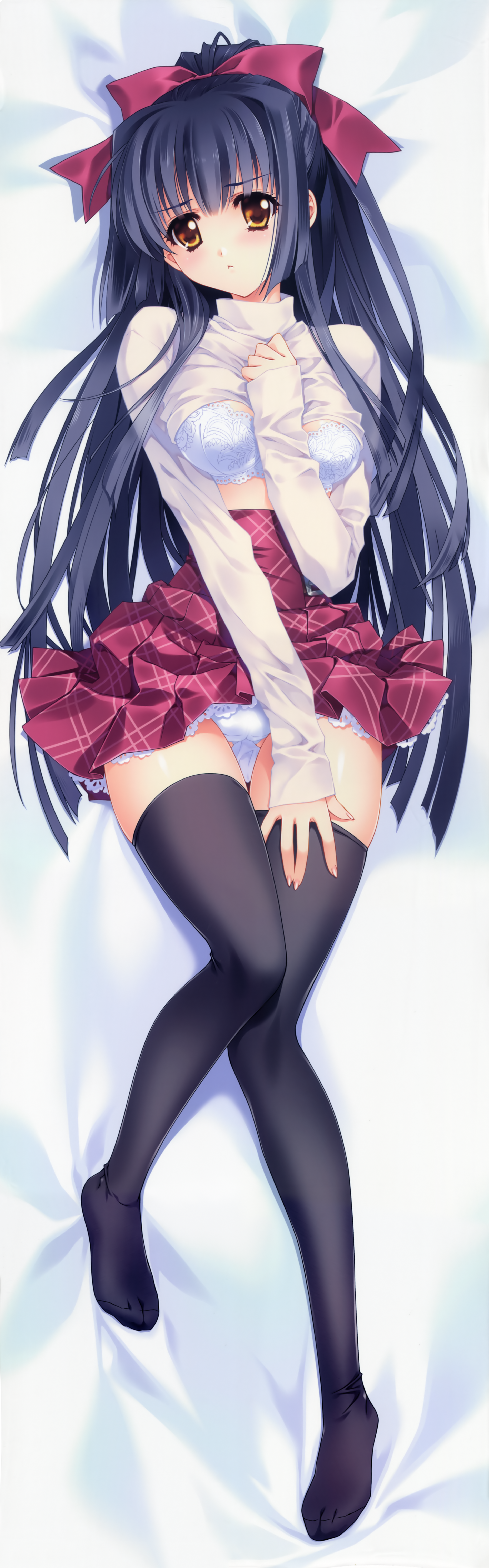 bra carnelian dakimakura kao_no_nai_tsuki kuraki_suzuna orbit pantsu shirt_lift skirt_lift thighhighs