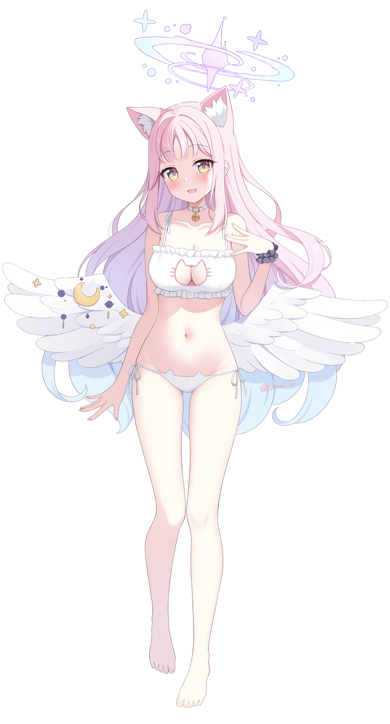 angel animal_ears blue_archive bra futaba_kurumi misono_mika nekomimi pantsu string_panties wings