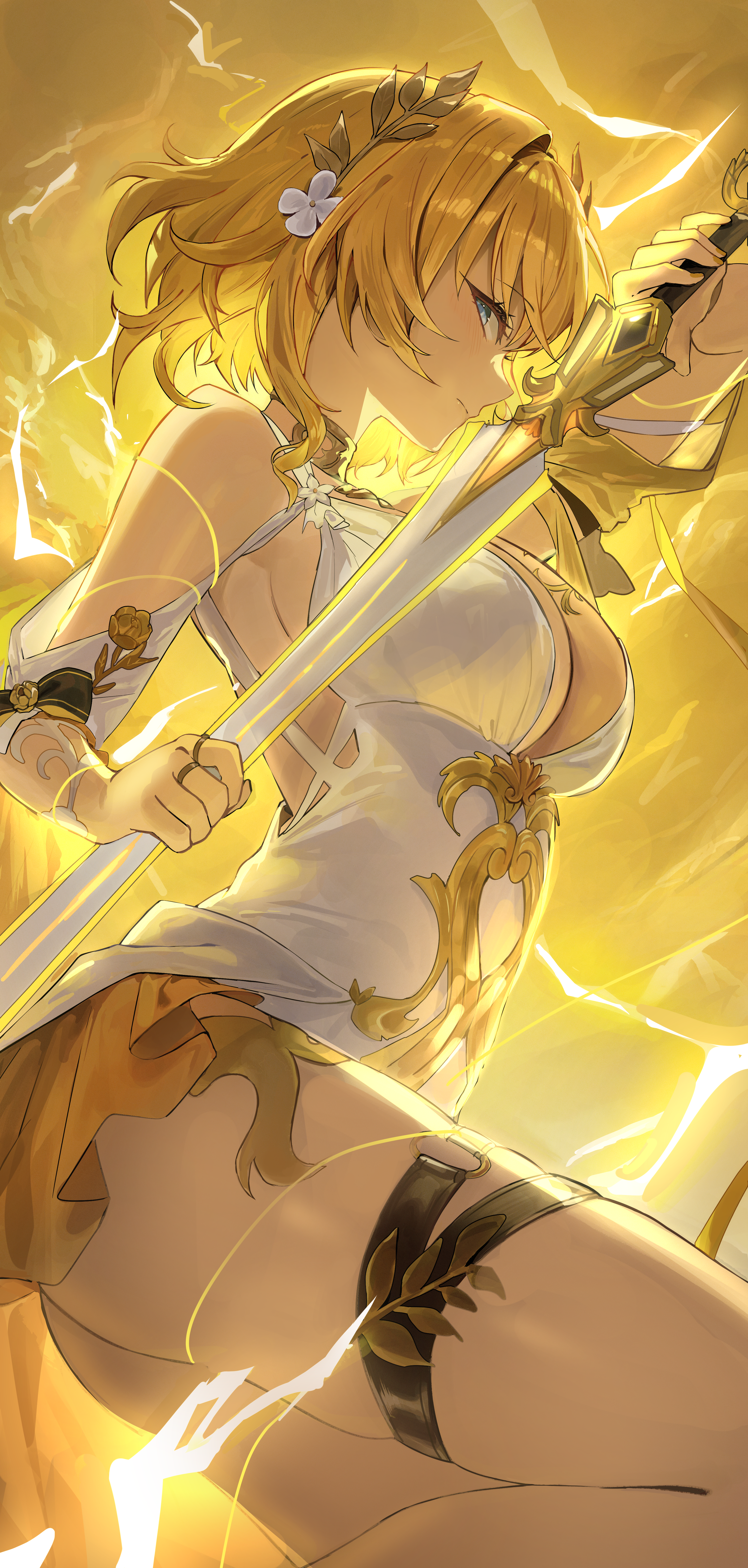 aglaea garter honkai:_star_rail no_bra nopan pibag skirt_lift sword tattoo