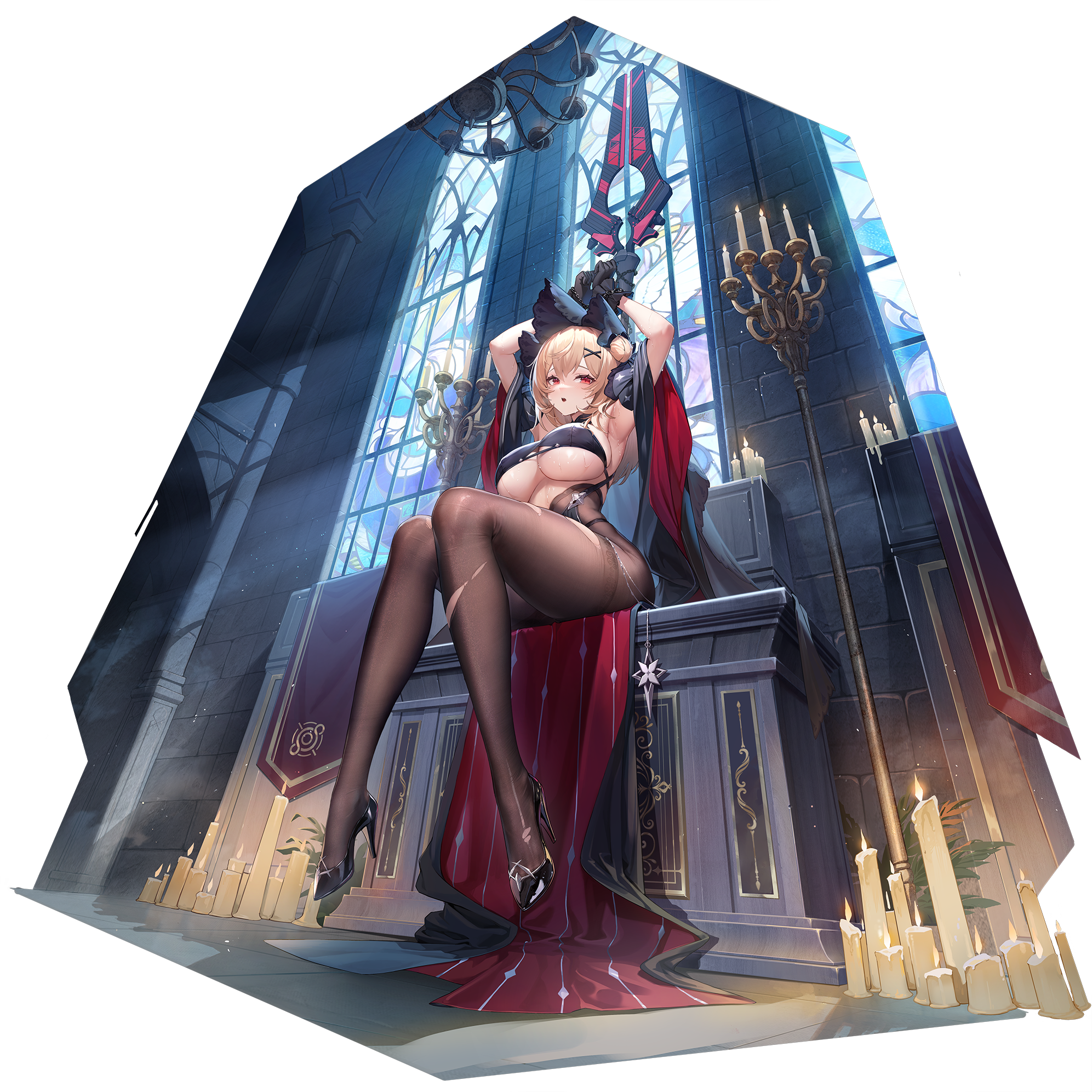 bondage cross_core heels no_bra pantyhose tagme torn_clothes transparent_png weapon wet