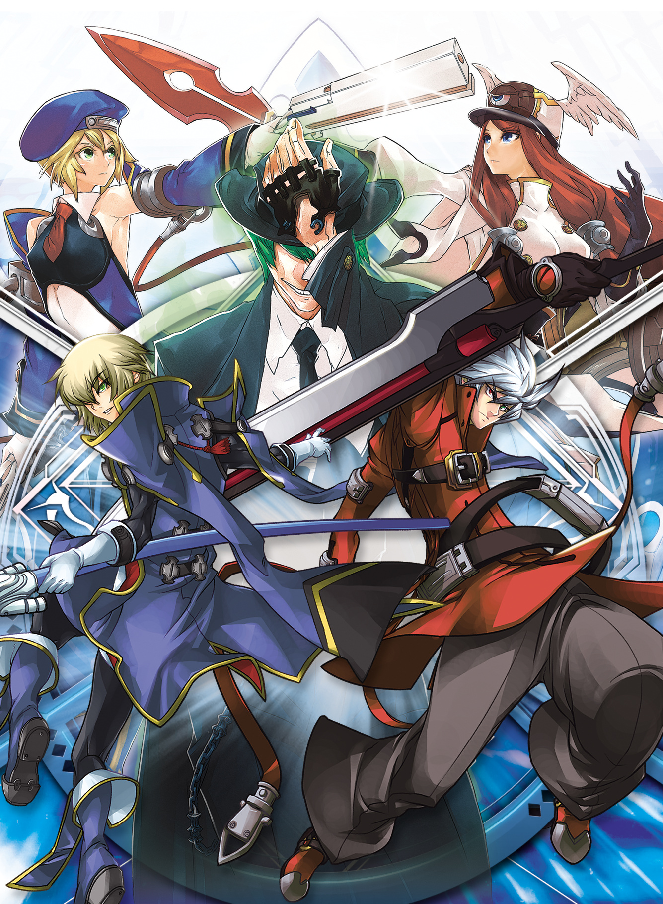 blazblue gun hazama kisaragi_jin noel_vermillion ragna_the_bloodedge sword tsubaki_yayoi