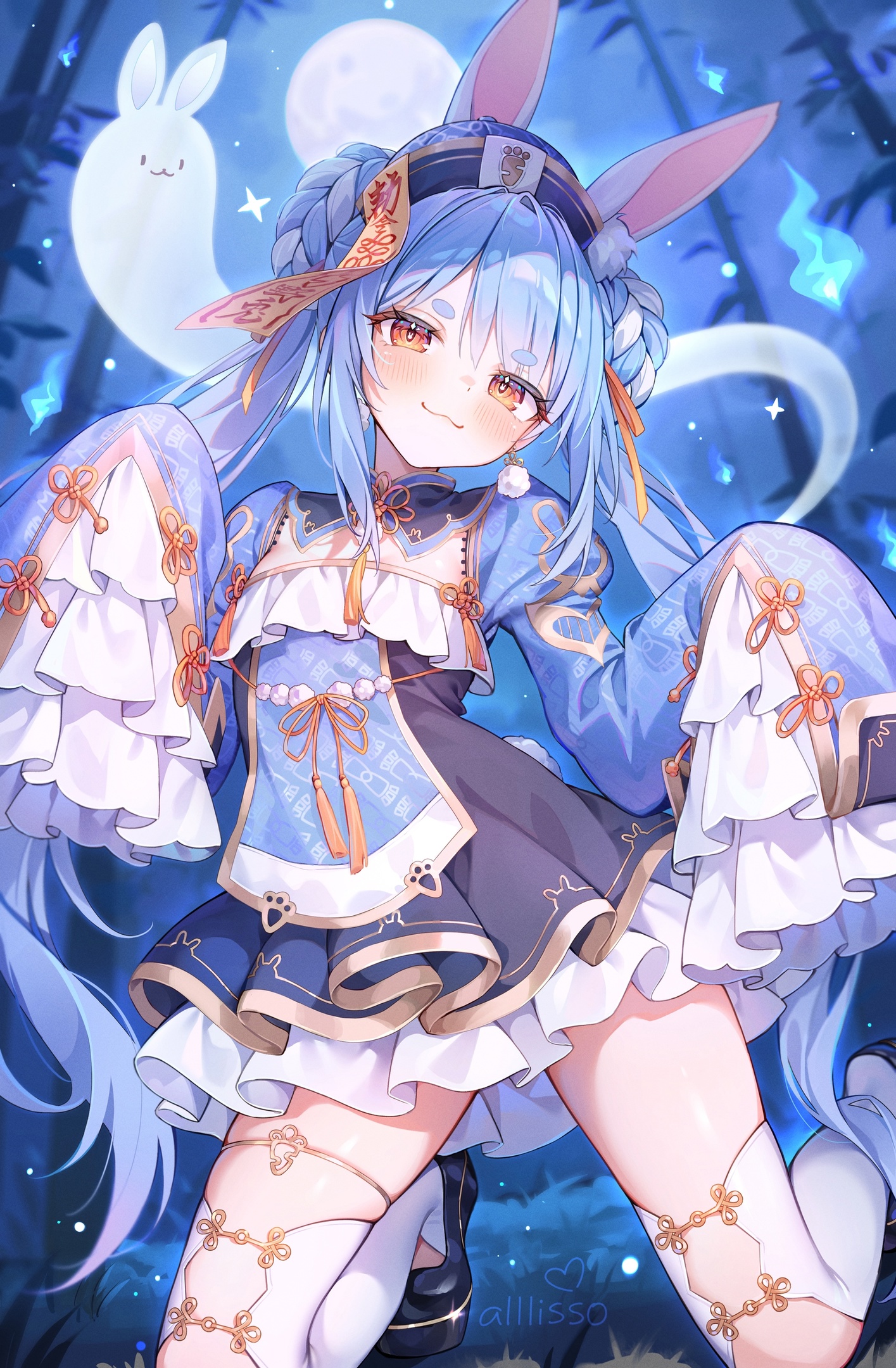 alllisso animal_ears asian_clothes bunny_ears garter halloween hololive tail thighhighs usada_pekora