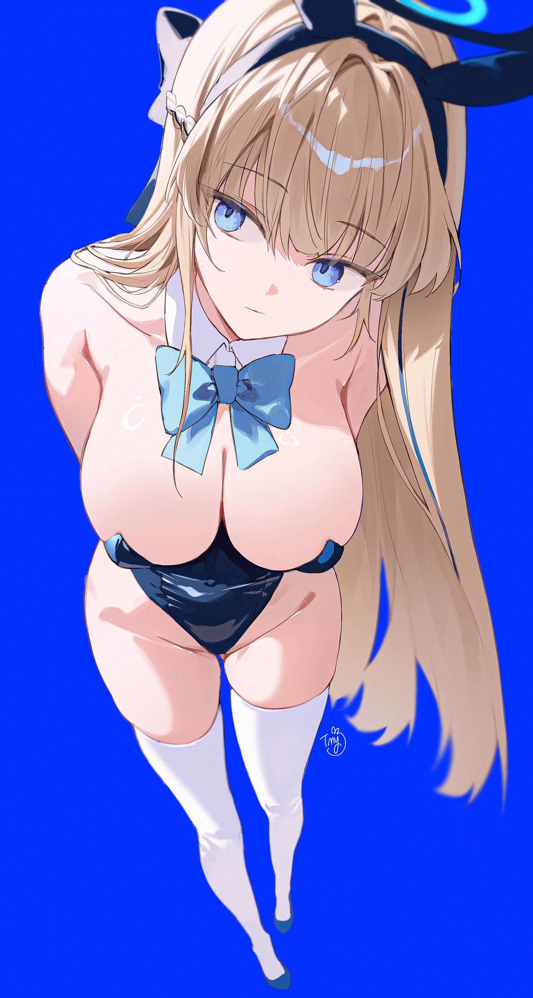 animal_ears asuma_toki blue_archive bunny_ears bunny_girl halo no_bra thighhighs timy