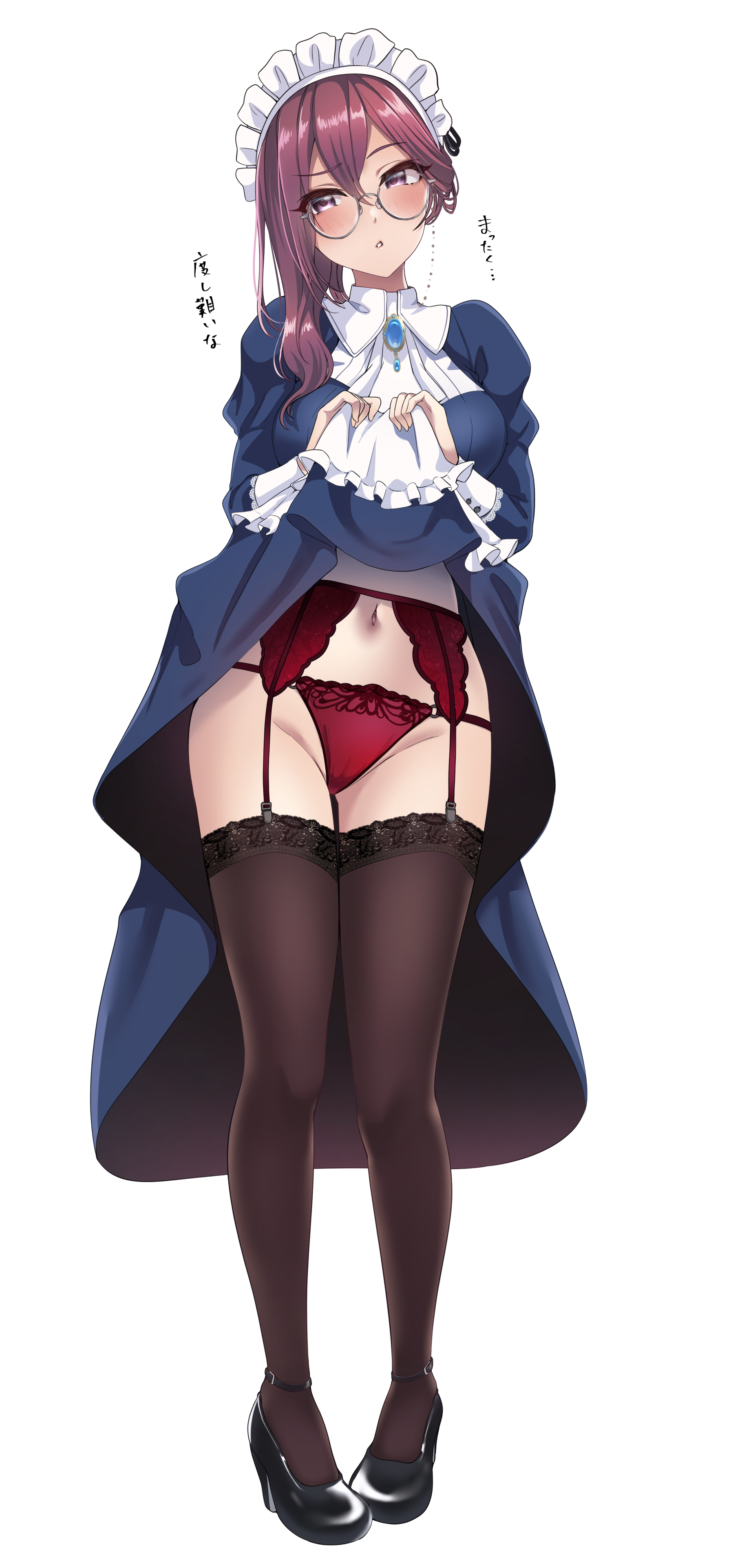 cameltoe garter_belt heels maid megane murabito_c pantsu skirt_lift stockings the_idolm@ster the_idolm@ster_cinderella_girls thighhighs thong yagami_makino