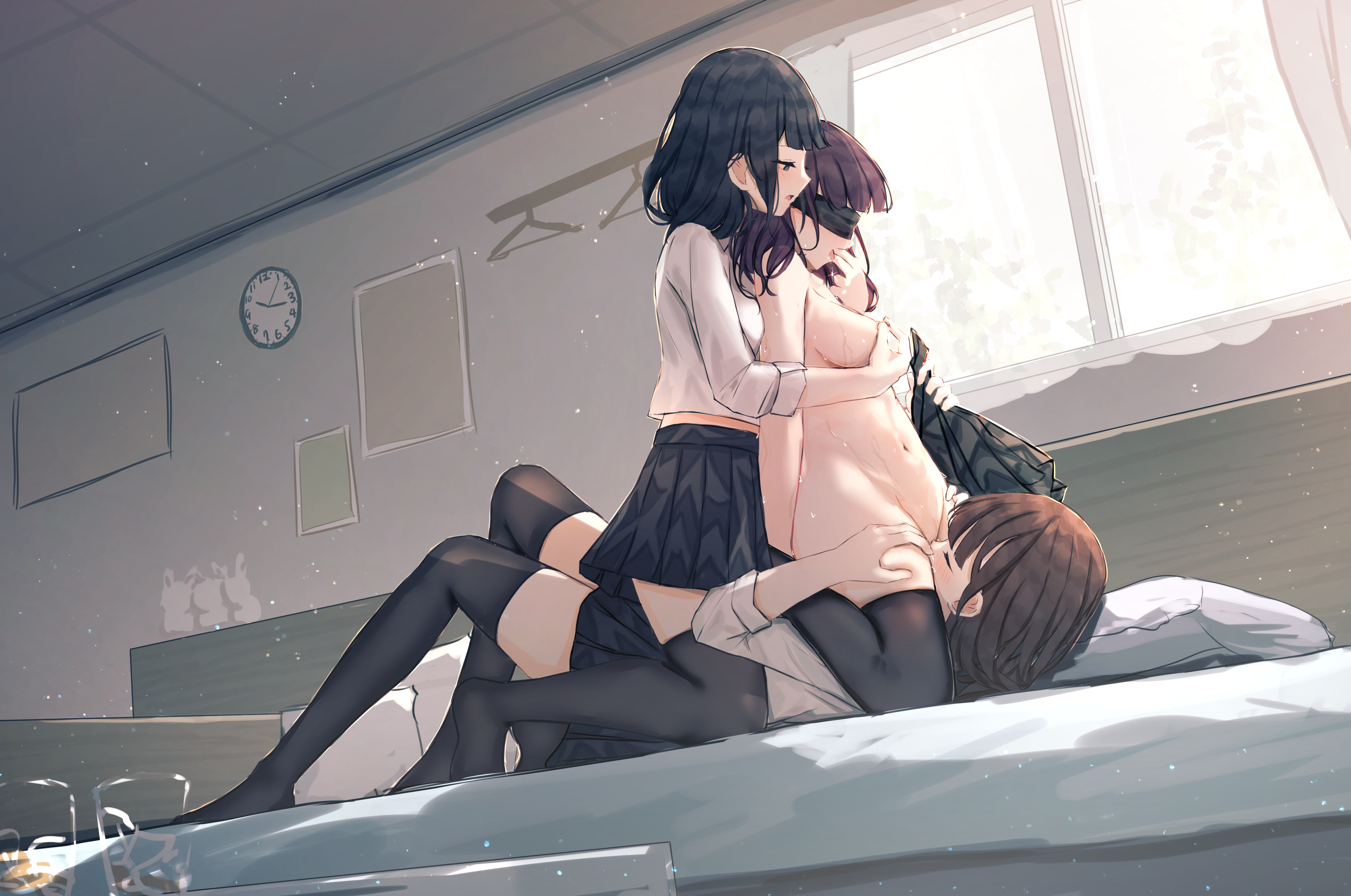 benevole breast_grab cunnilingus naked pussy_juice seifuku thighhighs wet yuri