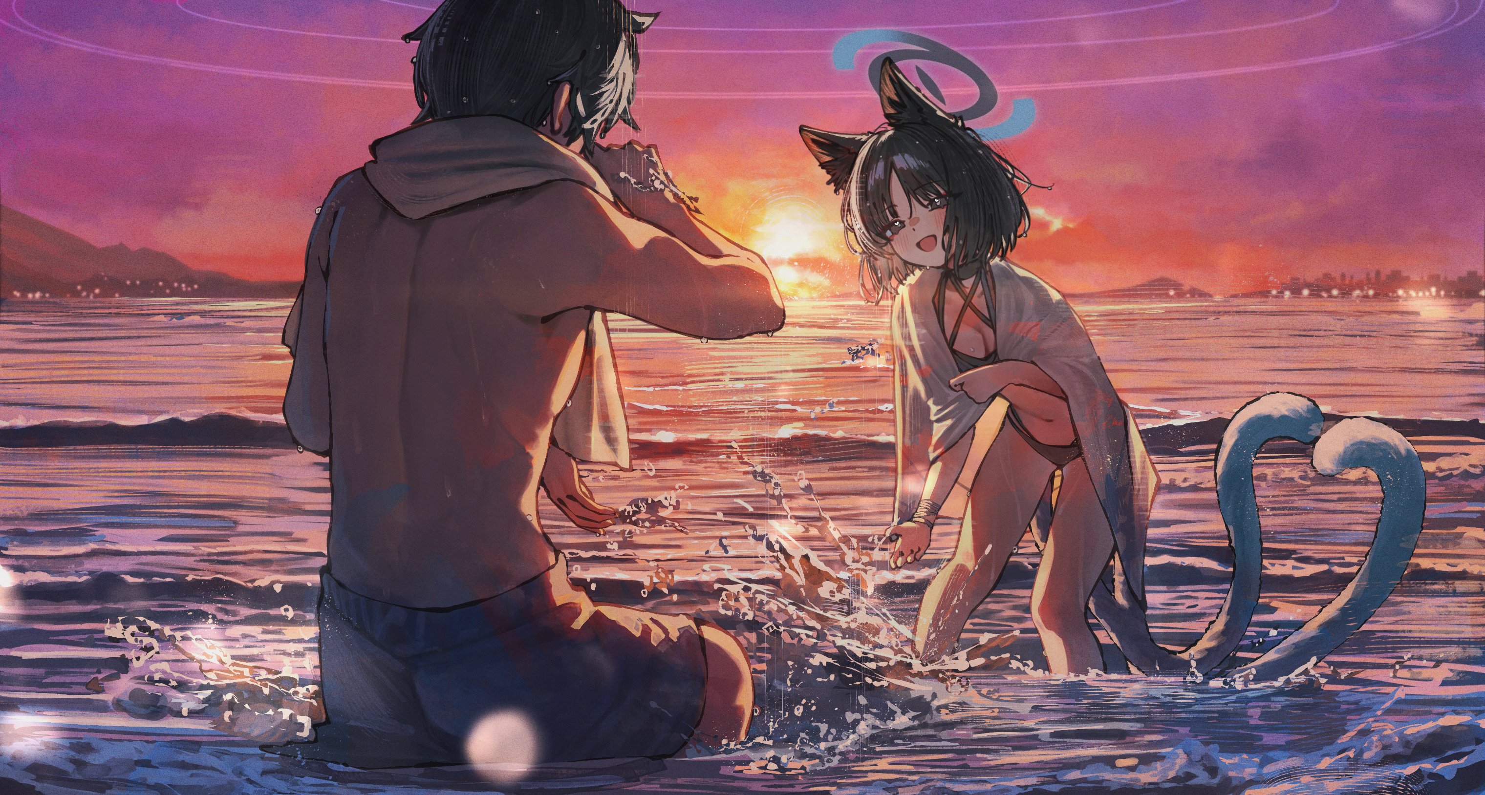 animal_ears betabeet bikini blue_archive halo kiryuu_kikyou nekomimi swimsuits tail wet