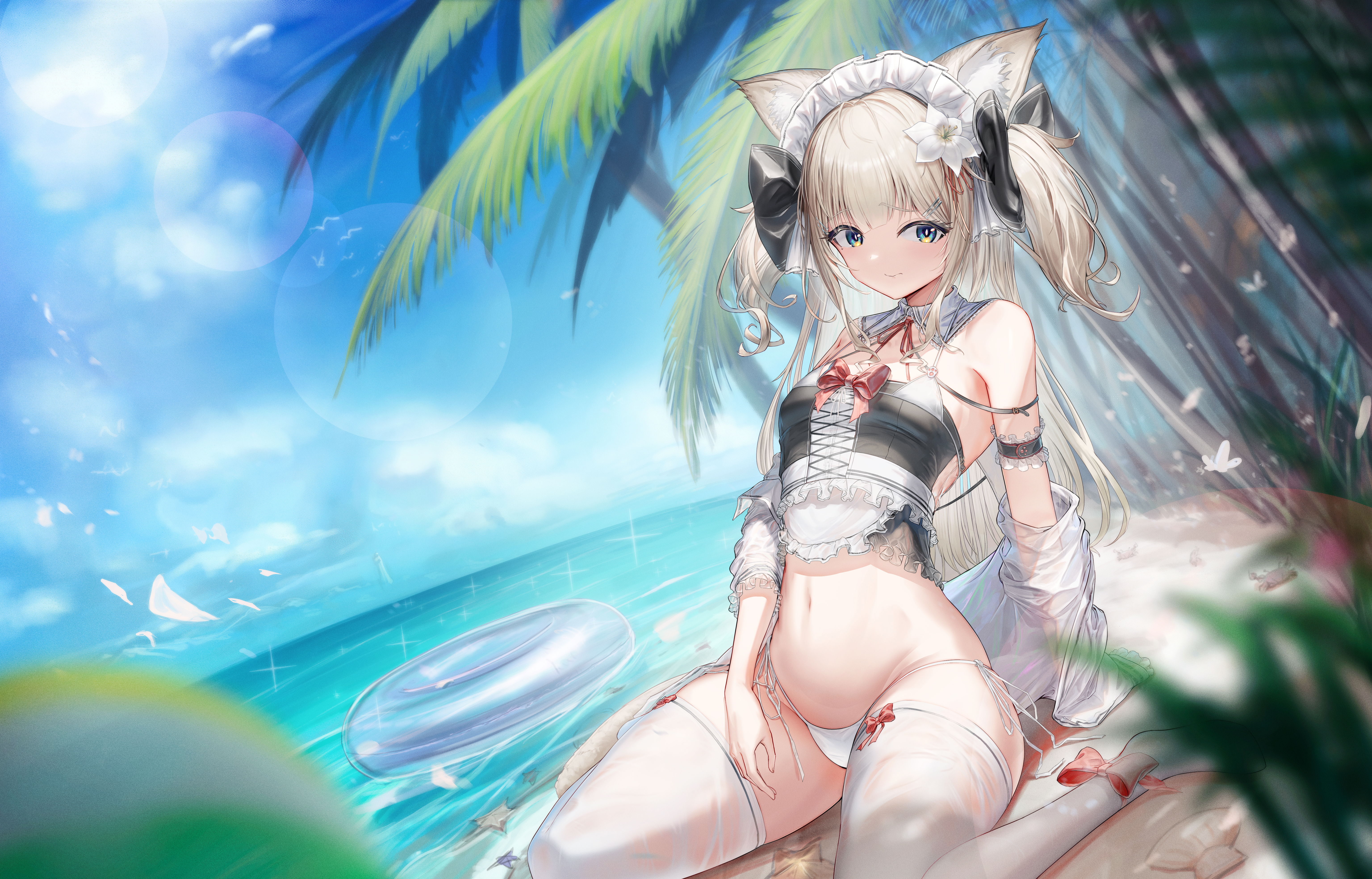 animal_ears bikini maid see_through swimsuits thighhighs wet yuji