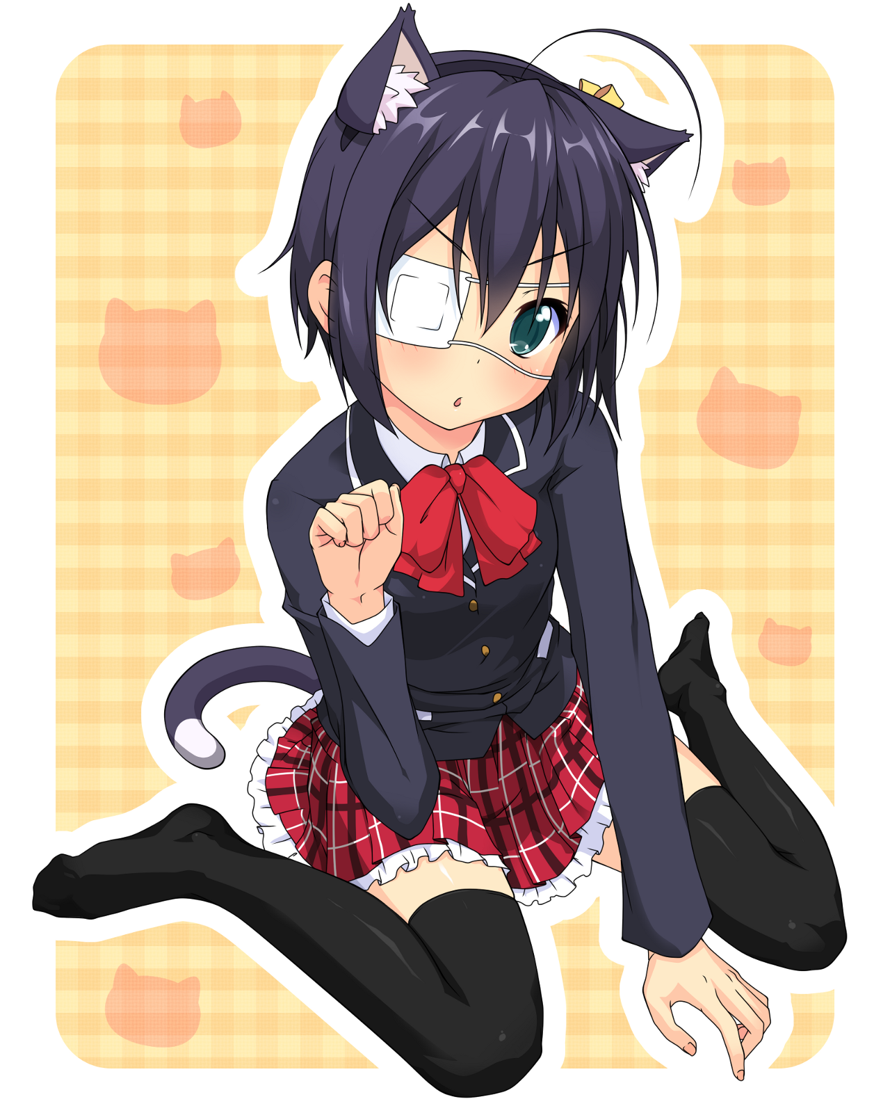 animal_ears chuunibyou_demo_koi_ga_shitai! eyepatch k10k nekomimi seifuku tail takanashi_rikka thighhighs