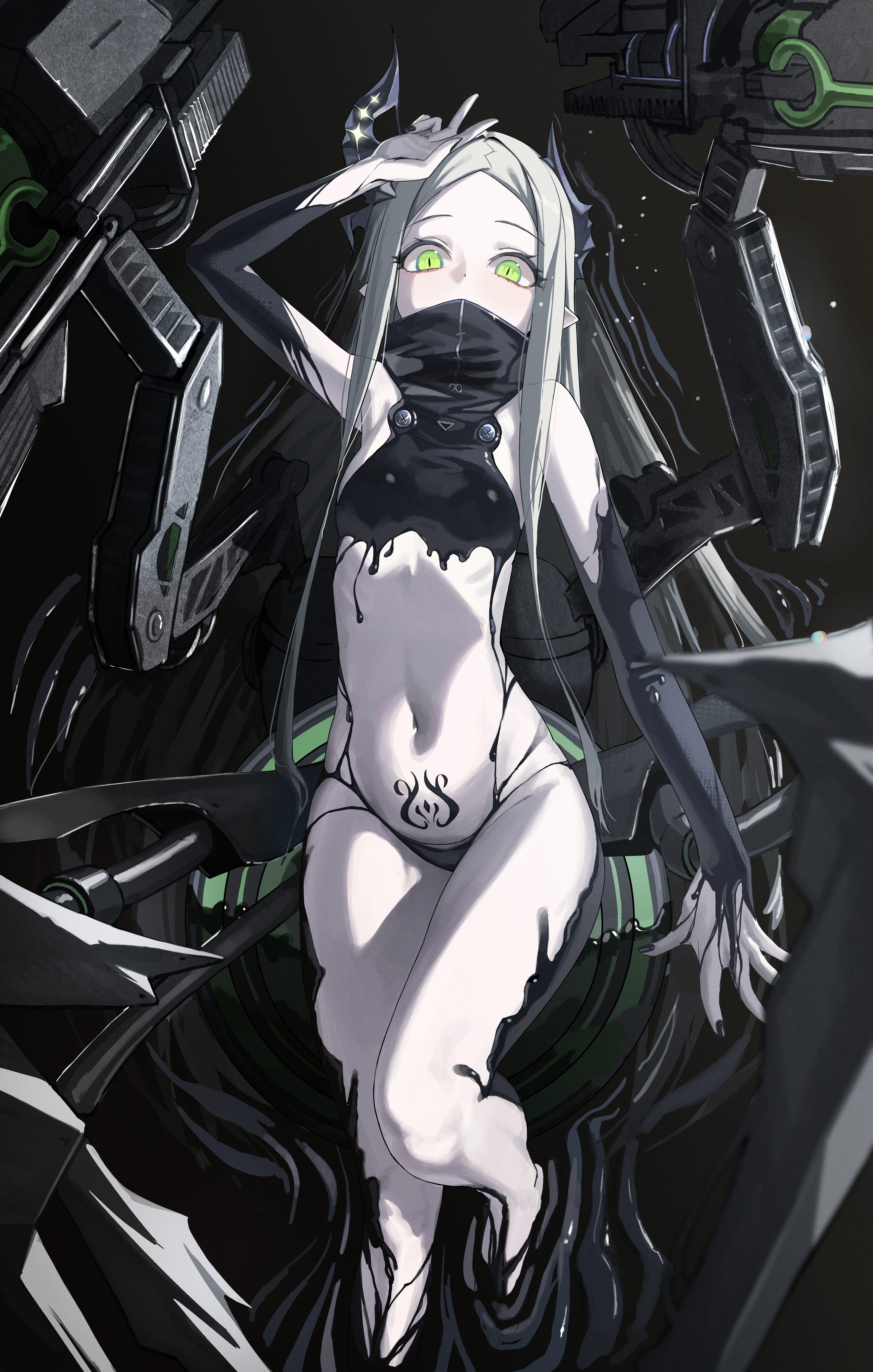 che_(komulkomul48) goddess_of_victory:_nikke horns leviathan_(nikke) loli mecha_musume monster_girl pantsu pointy_ears tattoo