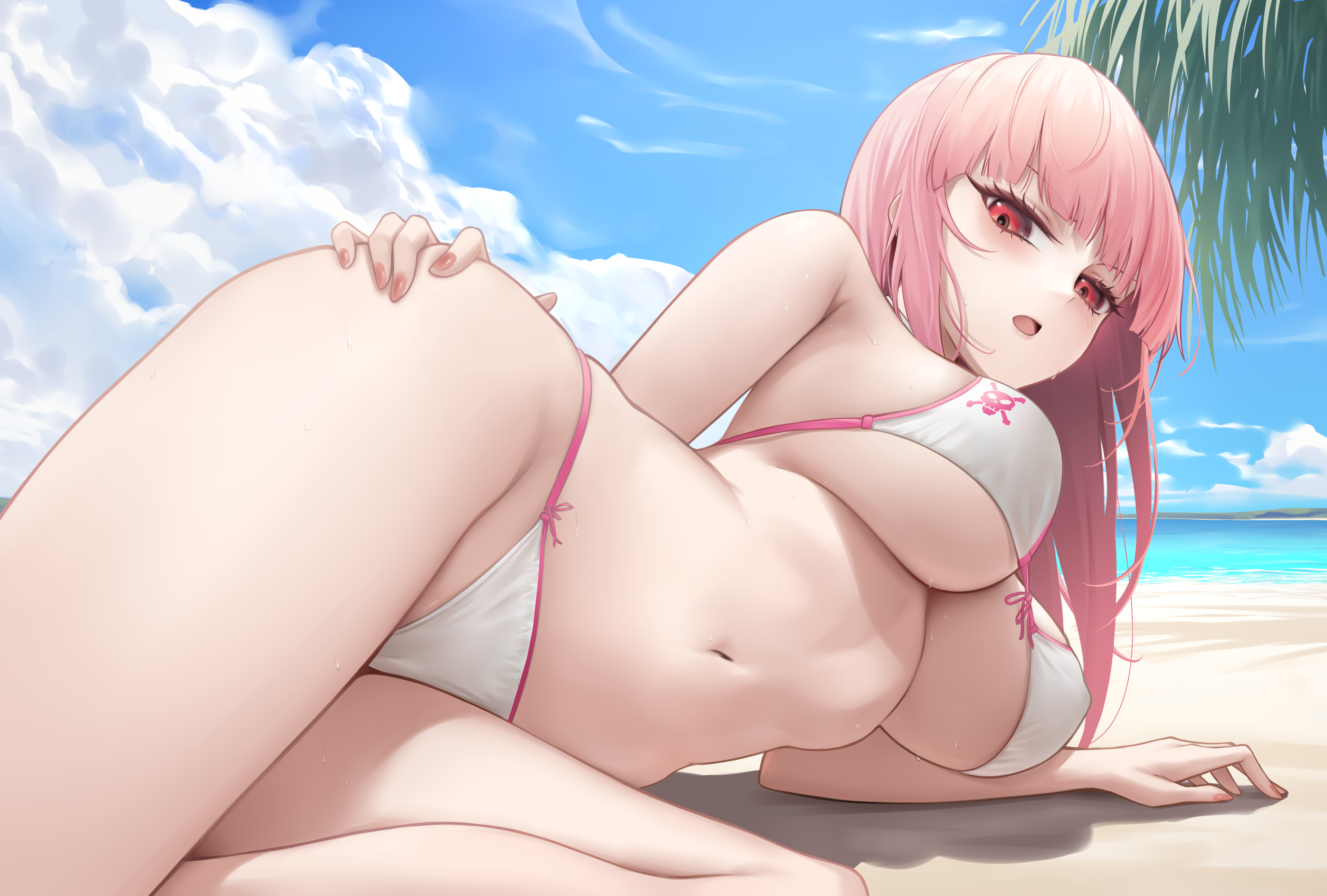 bikini cameltoe erect_nipples hololive hololive_english mori_calliope somebody_(leiking00) swimsuits thong wet
