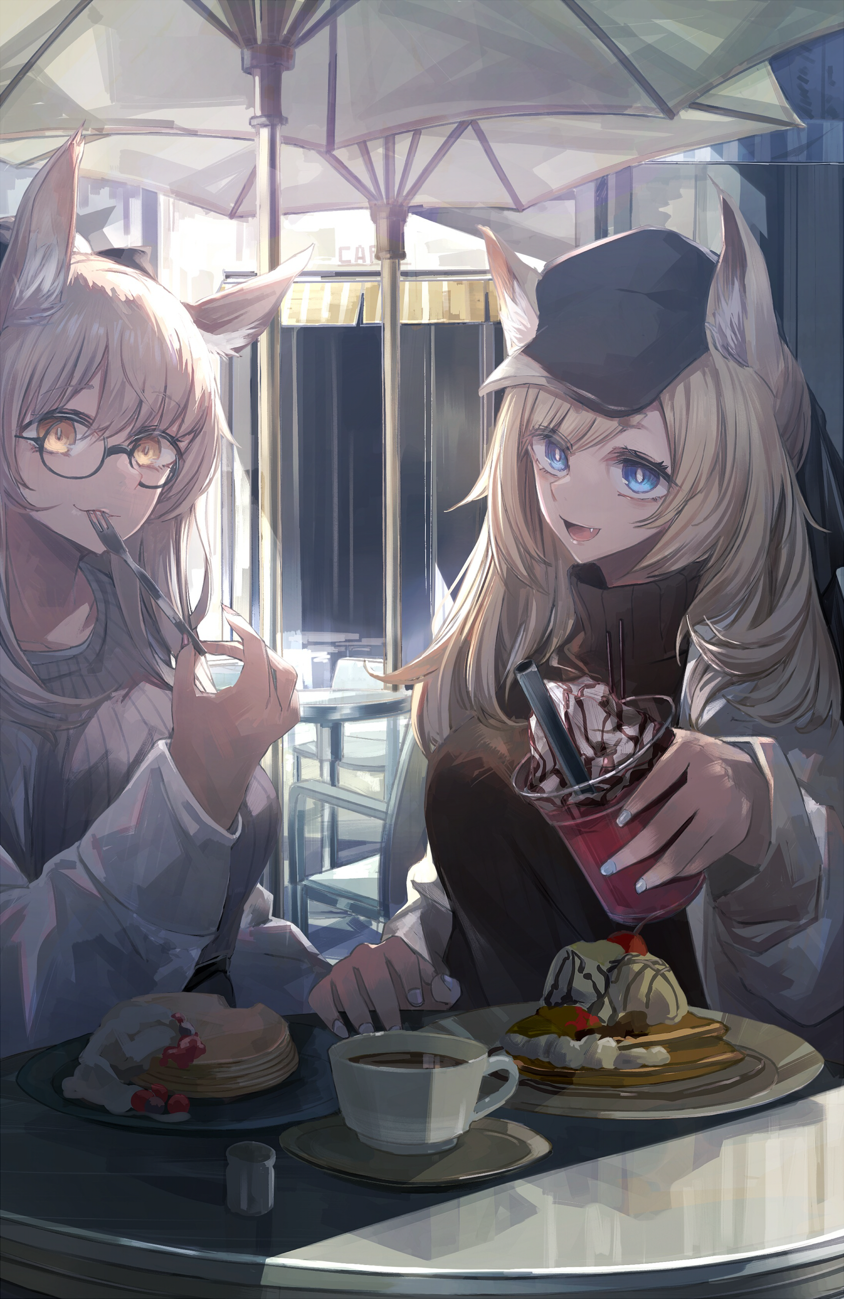 animal_ears arknights blemishine_(arknights) megane miyabino_(miyabi1616) sweater whislash_(arknights)