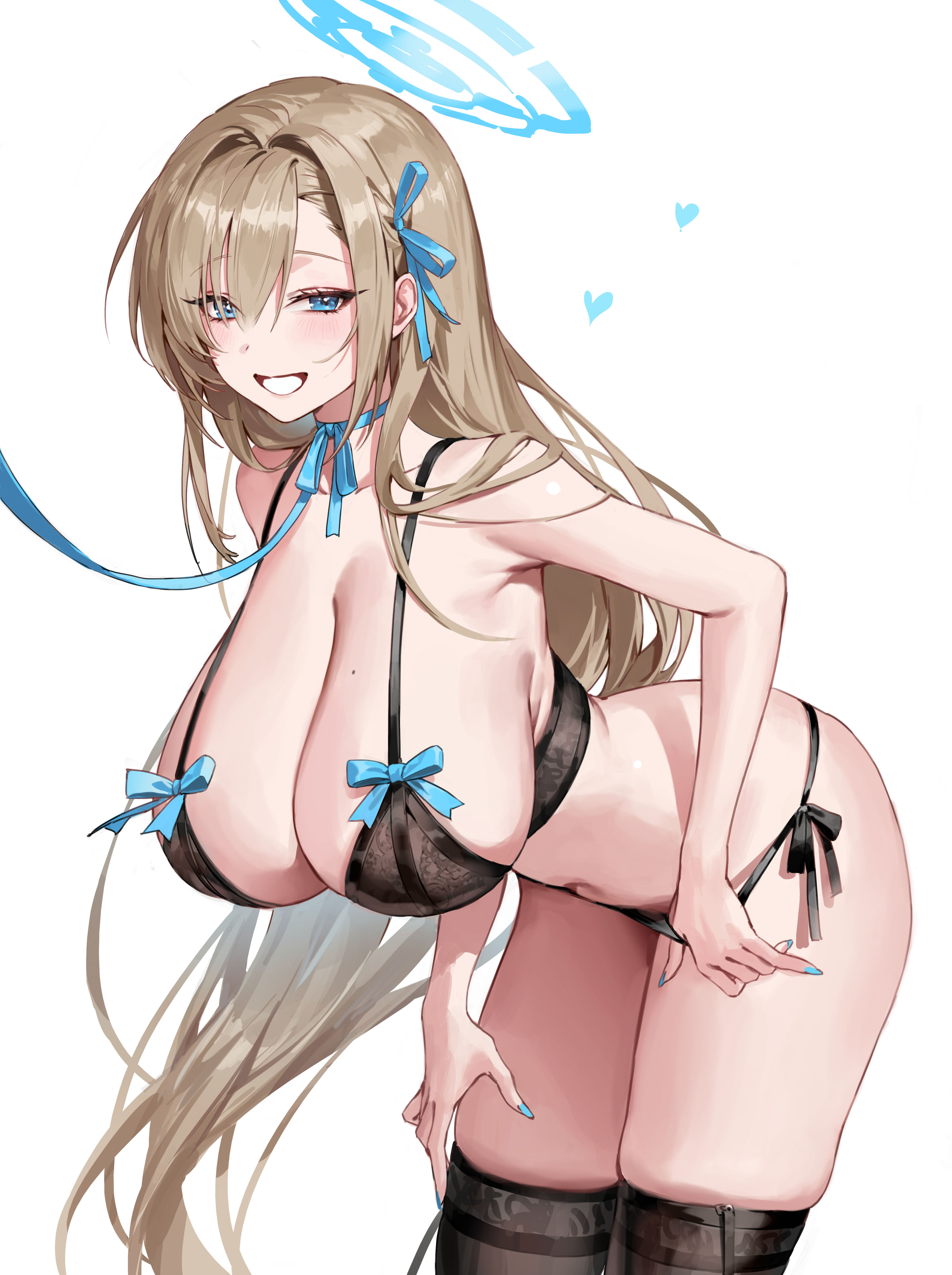 anngu_nn blue_archive bra halo ichinose_asuna lingerie pantsu panty_pull string_panties thighhighs undressing