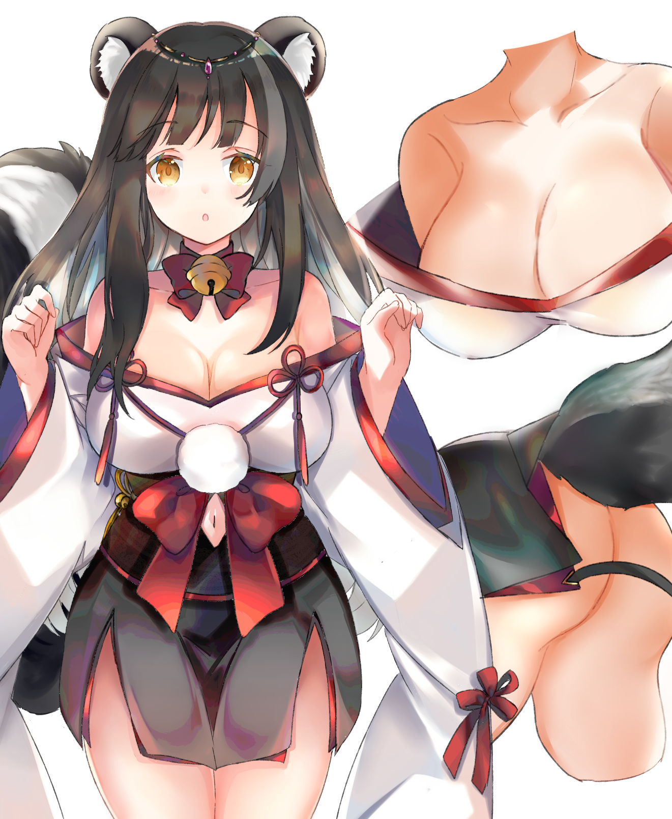 animal_ears ass azur_lane japanese_clothes naganami_(azur_lane) no_bra nopan open_shirt shibaebi_(yasaip_game) skirt_lift tail