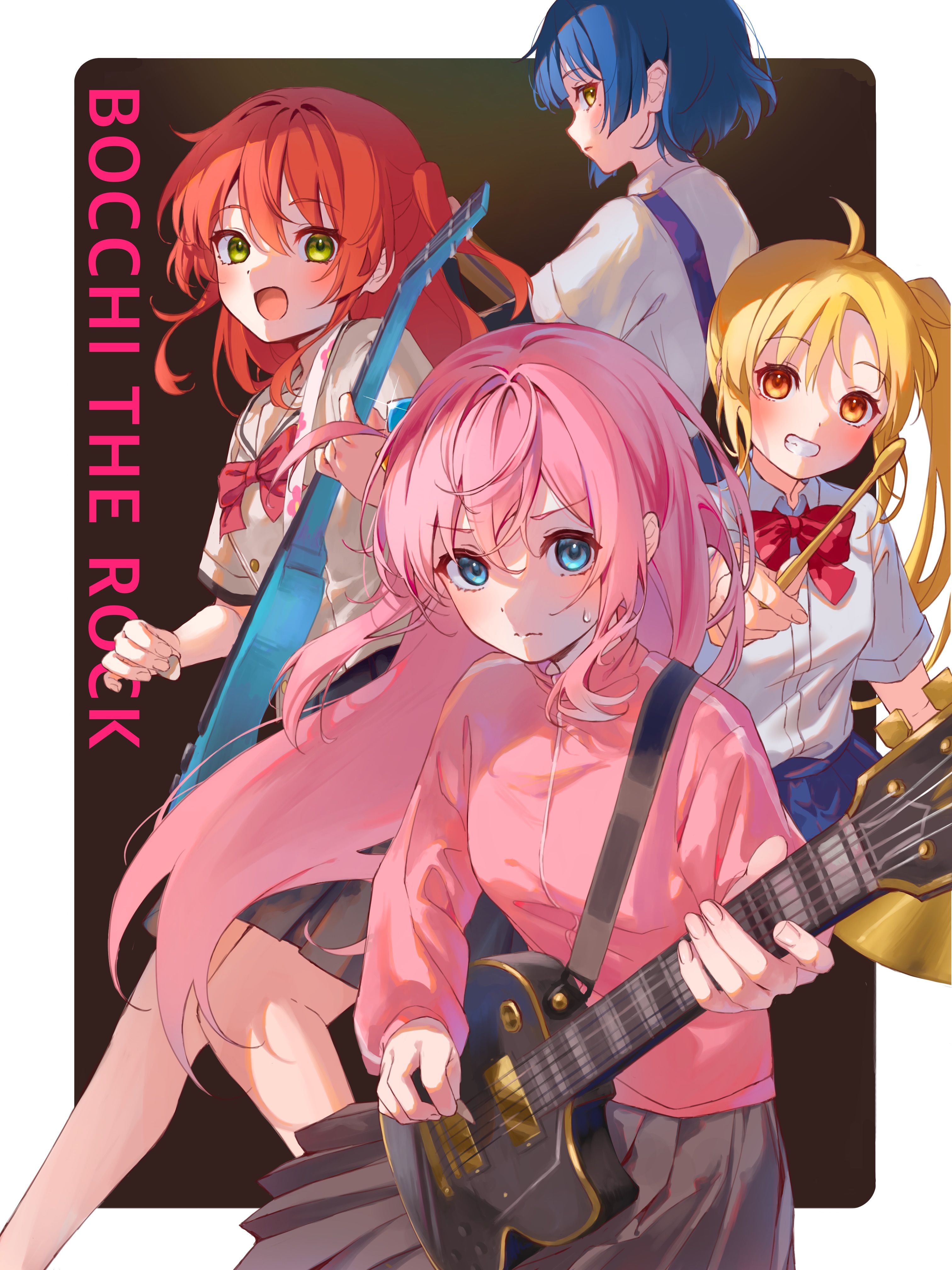 Bocchi the rock anime, All main characters: Hitori gotoh, Ryo yamada,  Ikuyo kita, Nijika ijichi, Aesthetic japan streetwear style, Distressed  black - Bocchi The Rock - Posters and Art Prints