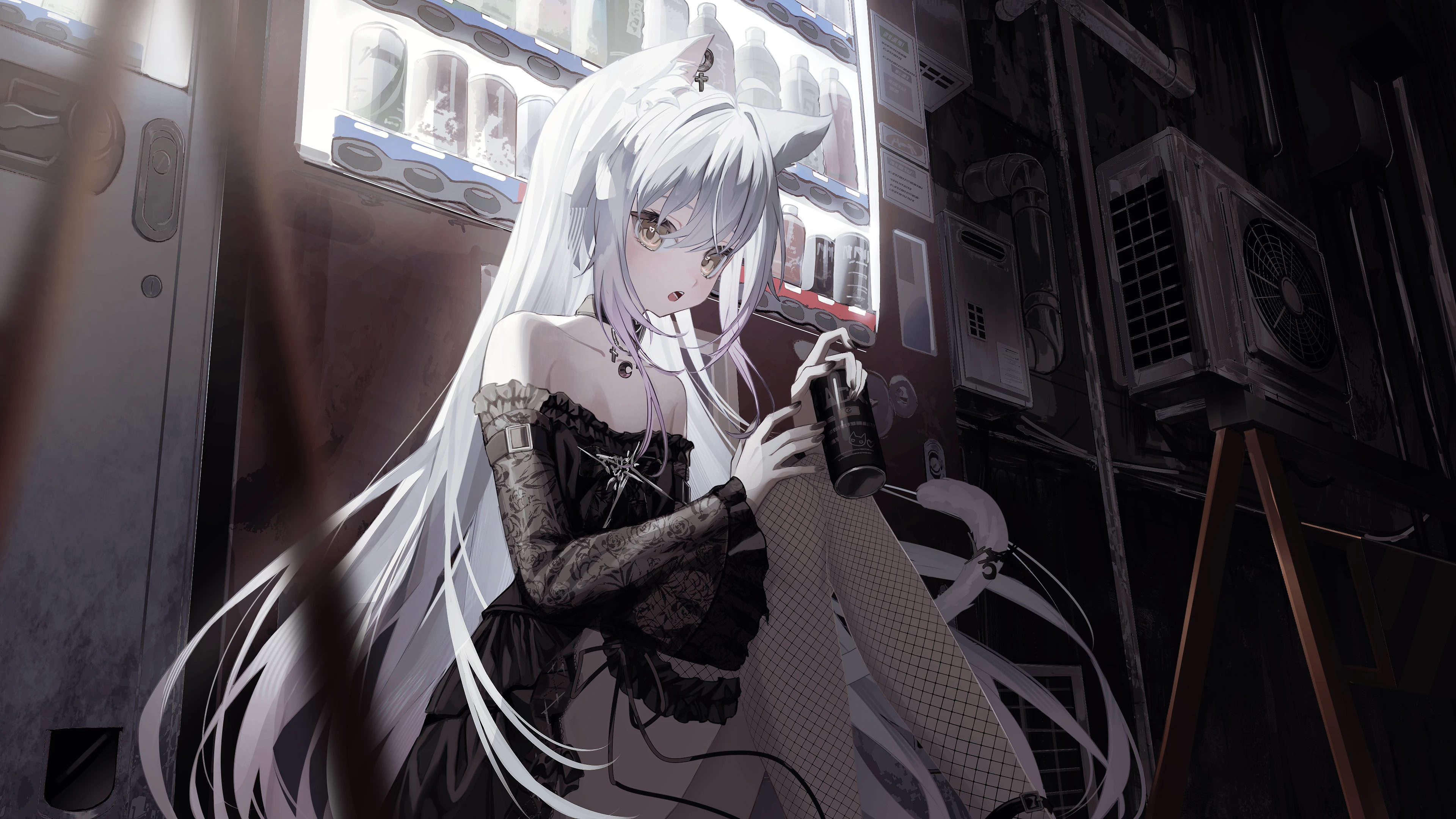 animal_ears dress fishnets garter indie_virtual_youtuber lolita_fashion nekomimi shou_(mori_boro) skirt_lift tail thighhighs wallpaper yazuki_(vtuber)