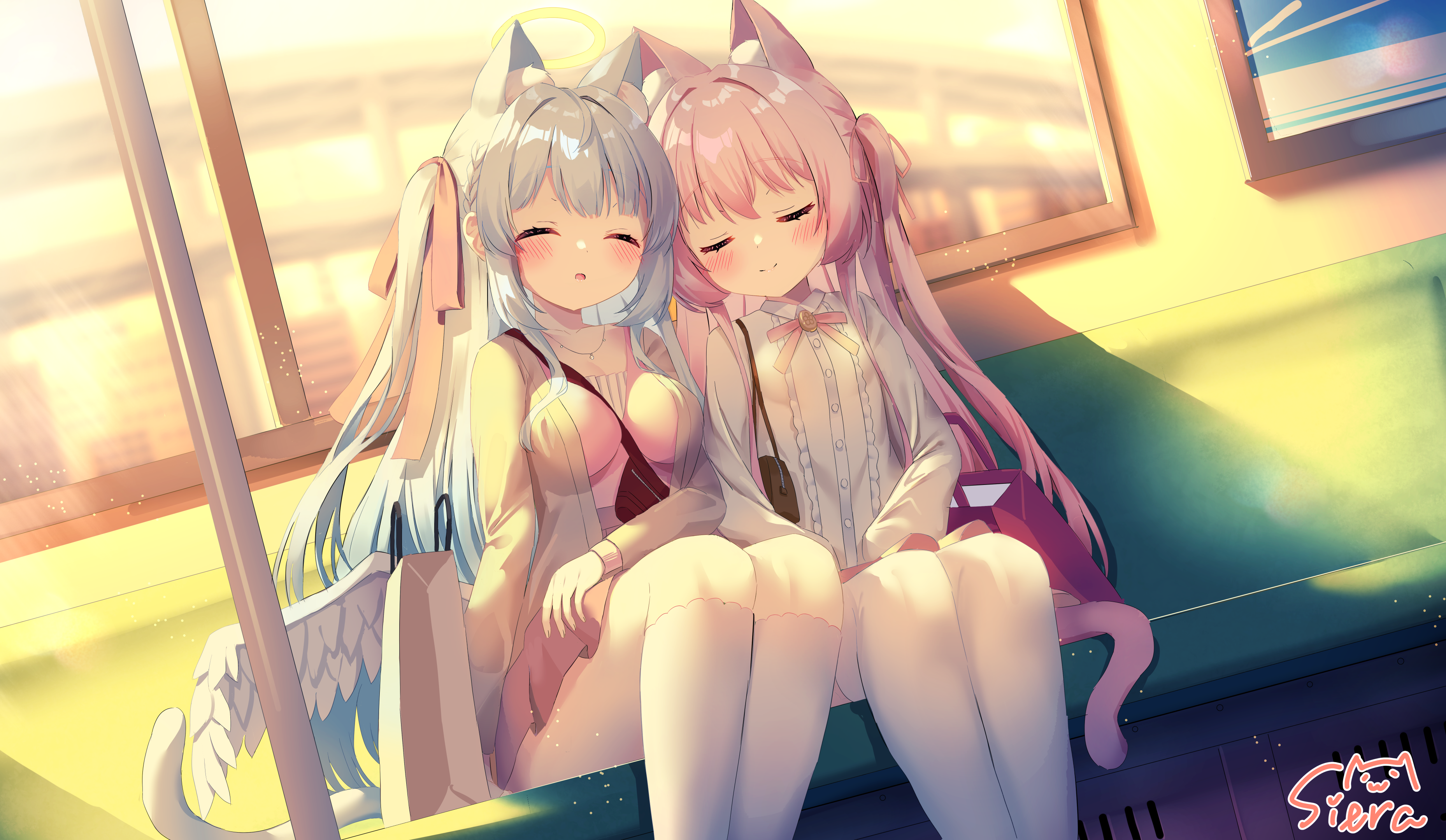 animal_ears nekomimi siera_(sieracitrus) tail thighhighs wings