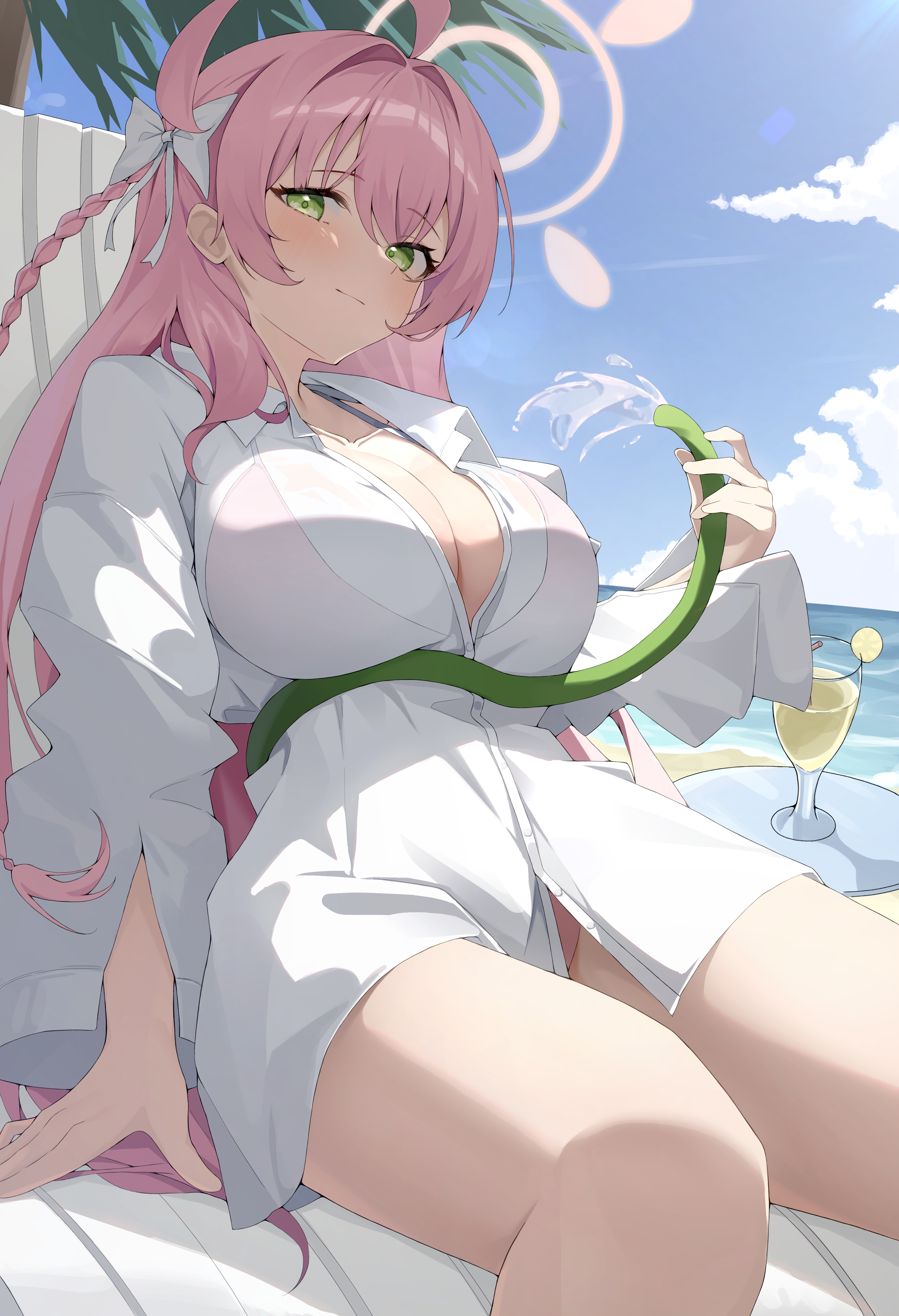 bikini blue_archive dress_shirt halo k_cyp open_shirt see_through swimsuits urawa_hanako