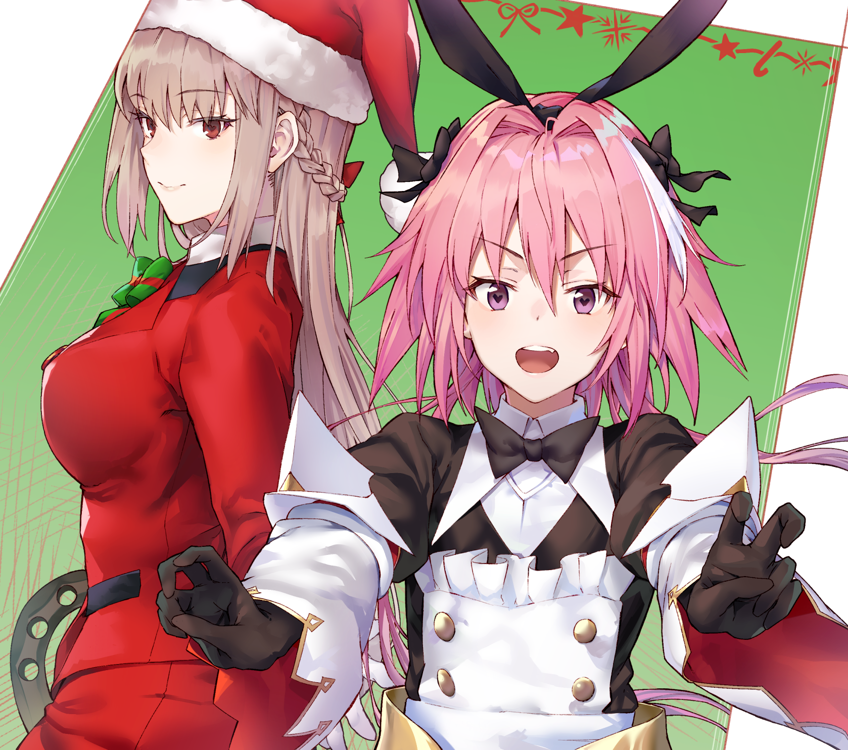 animal_ears astolfo_(fate) black_cola bunny_ears christmas fate/grand_order florence_nightingale_(fate) trap