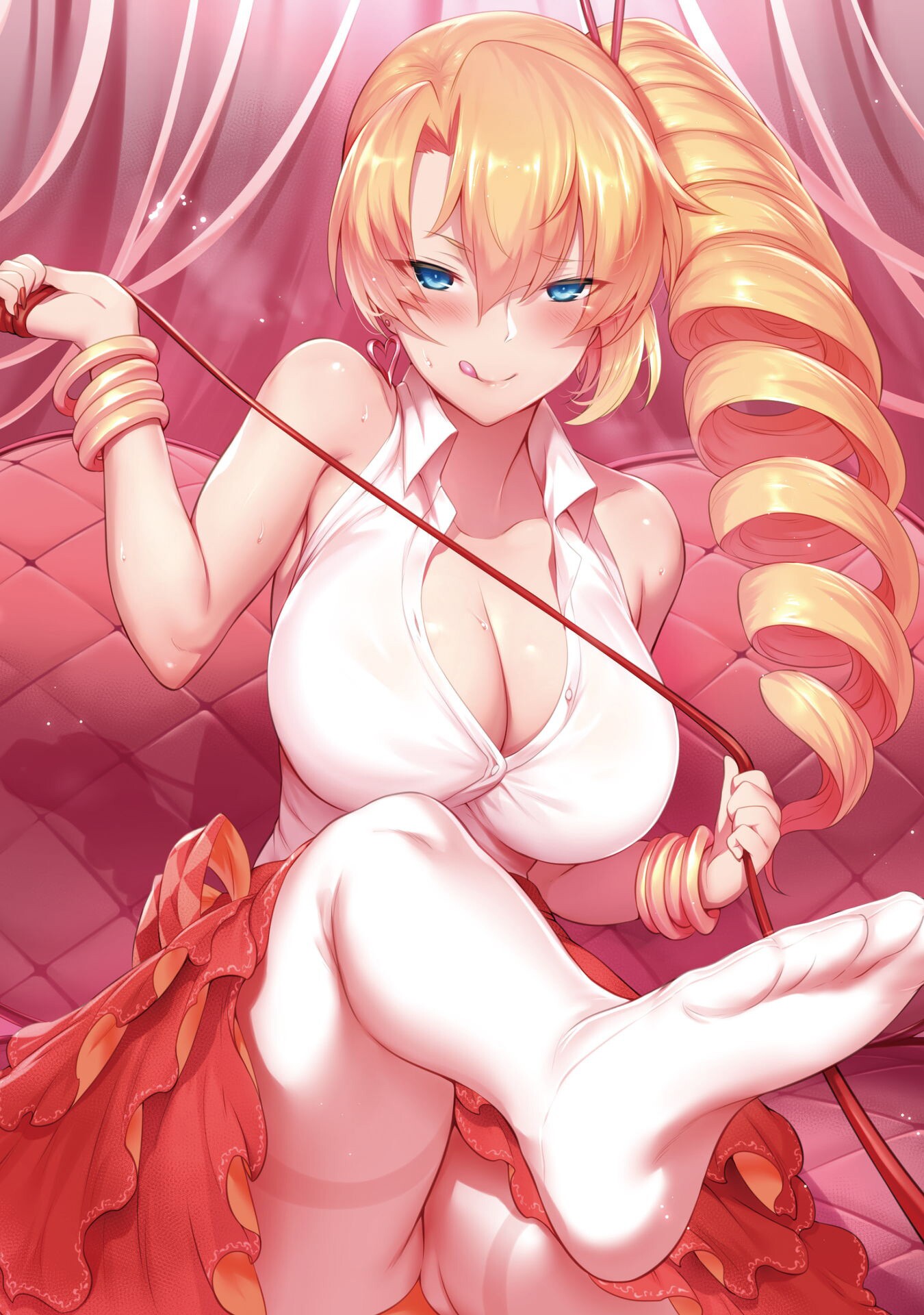 cleavage feet m-da_s-tarou open_shirt pantyhose skirt_lift tanaka:_nenrei_equal_kanojo_inaireki_no_mahoutsukai weapon