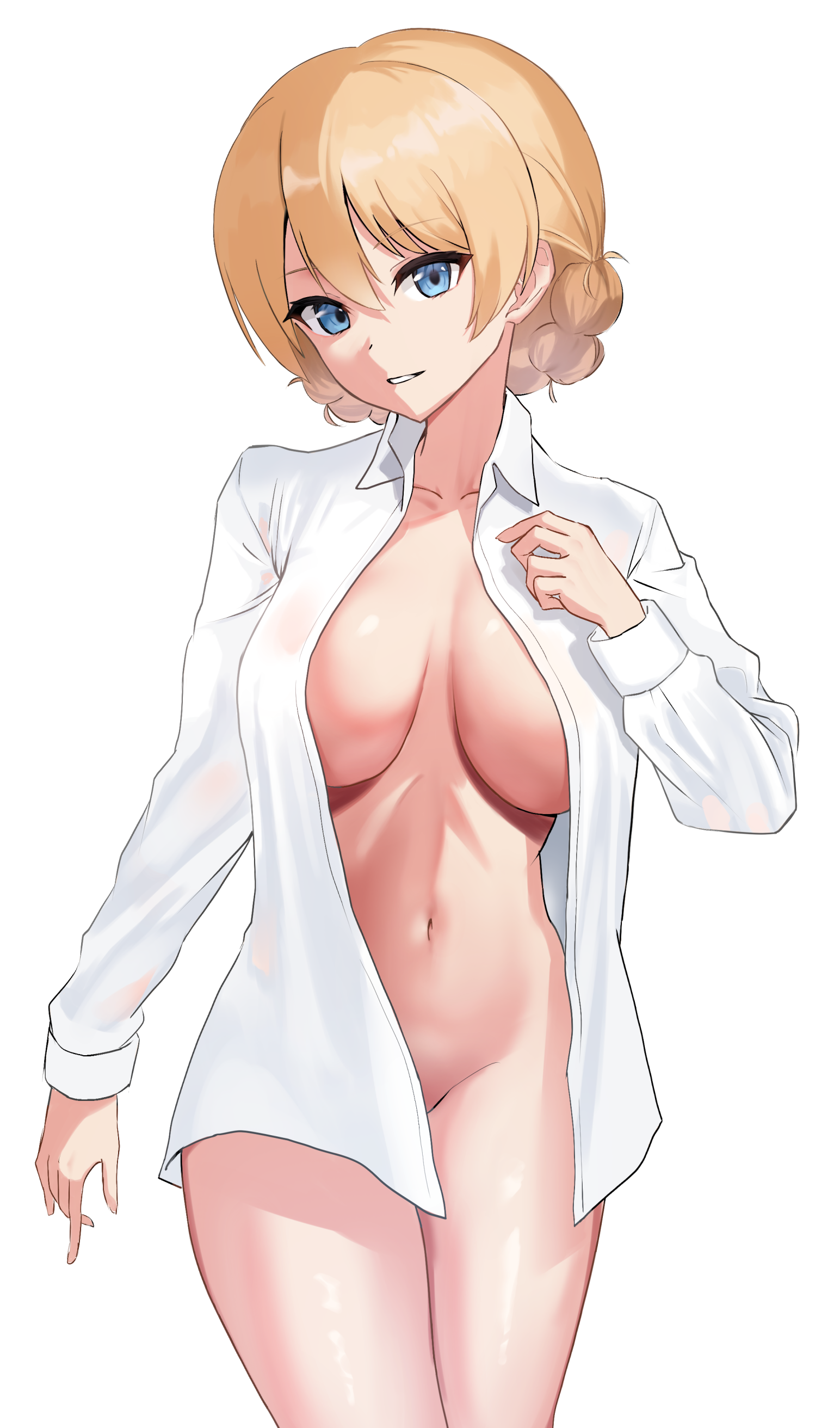 bottomless darjeeling dress_shirt girls_und_panzer lazurite_(user_8870367) no_bra open_shirt