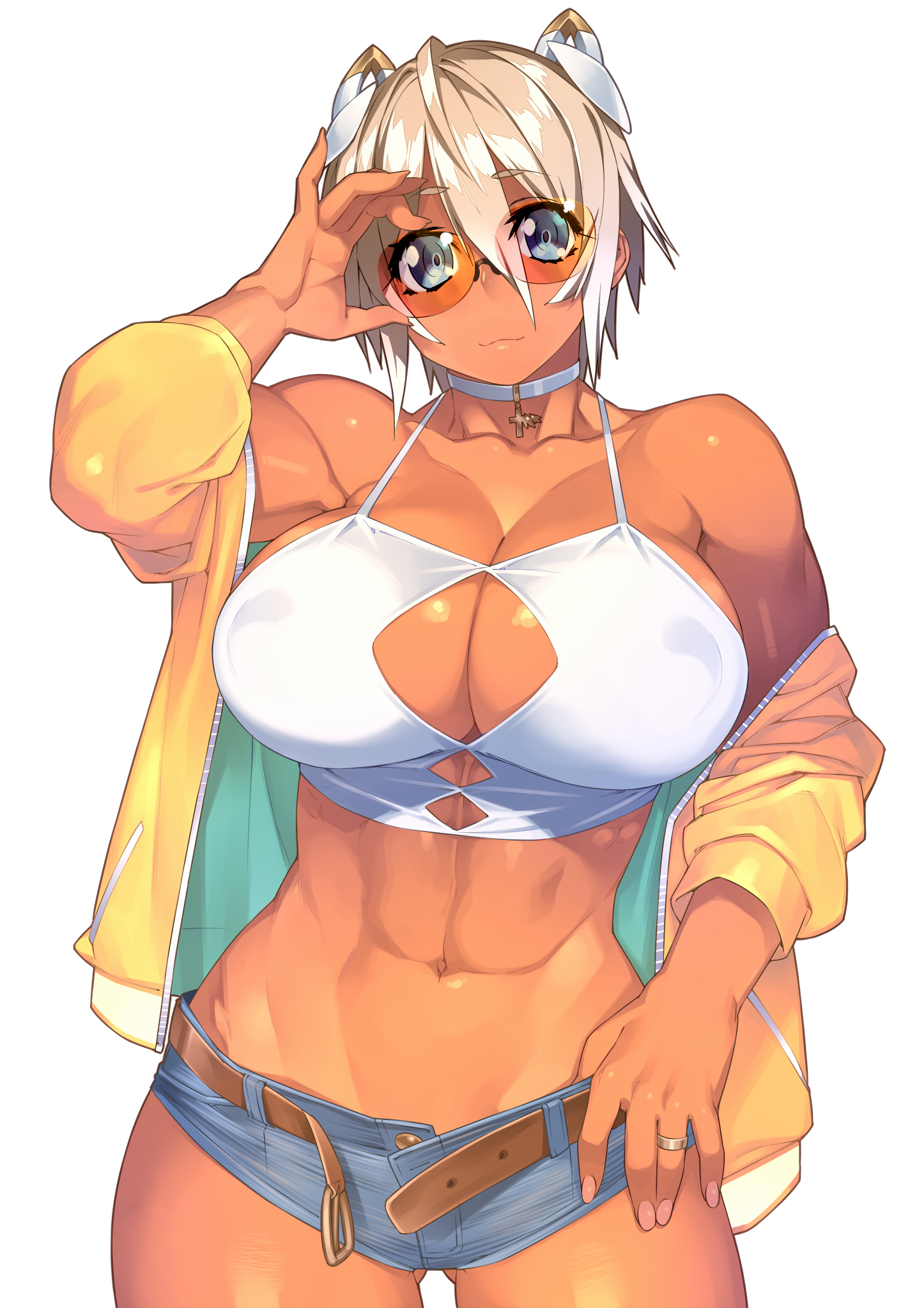 23 bikini_top cleavage erect_nipples megane open_shirt swimsuits