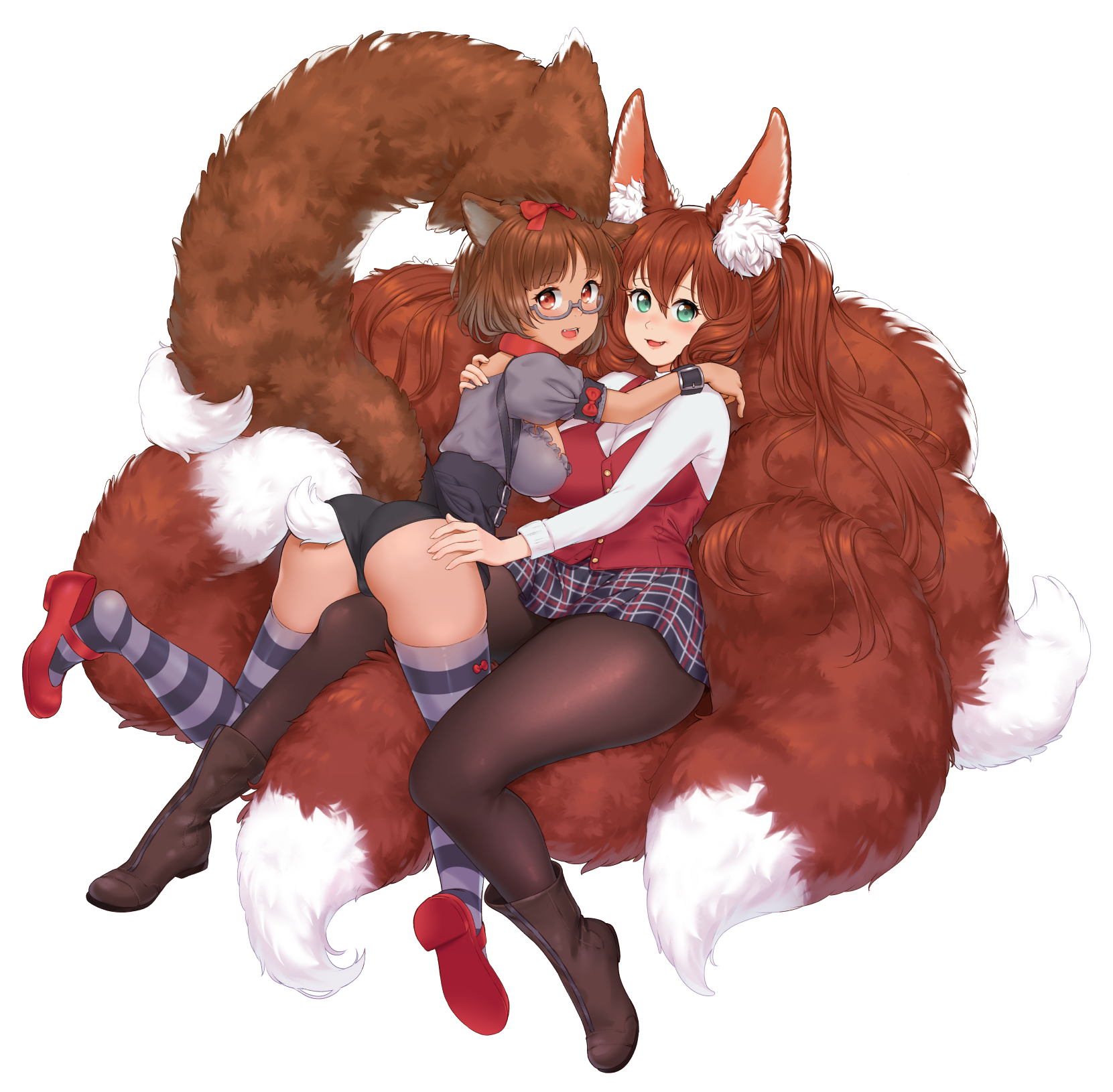 animal_ears ass dress_shirt kitsune megane pantyhose plushmallow susukitten tail thighhighs yuri