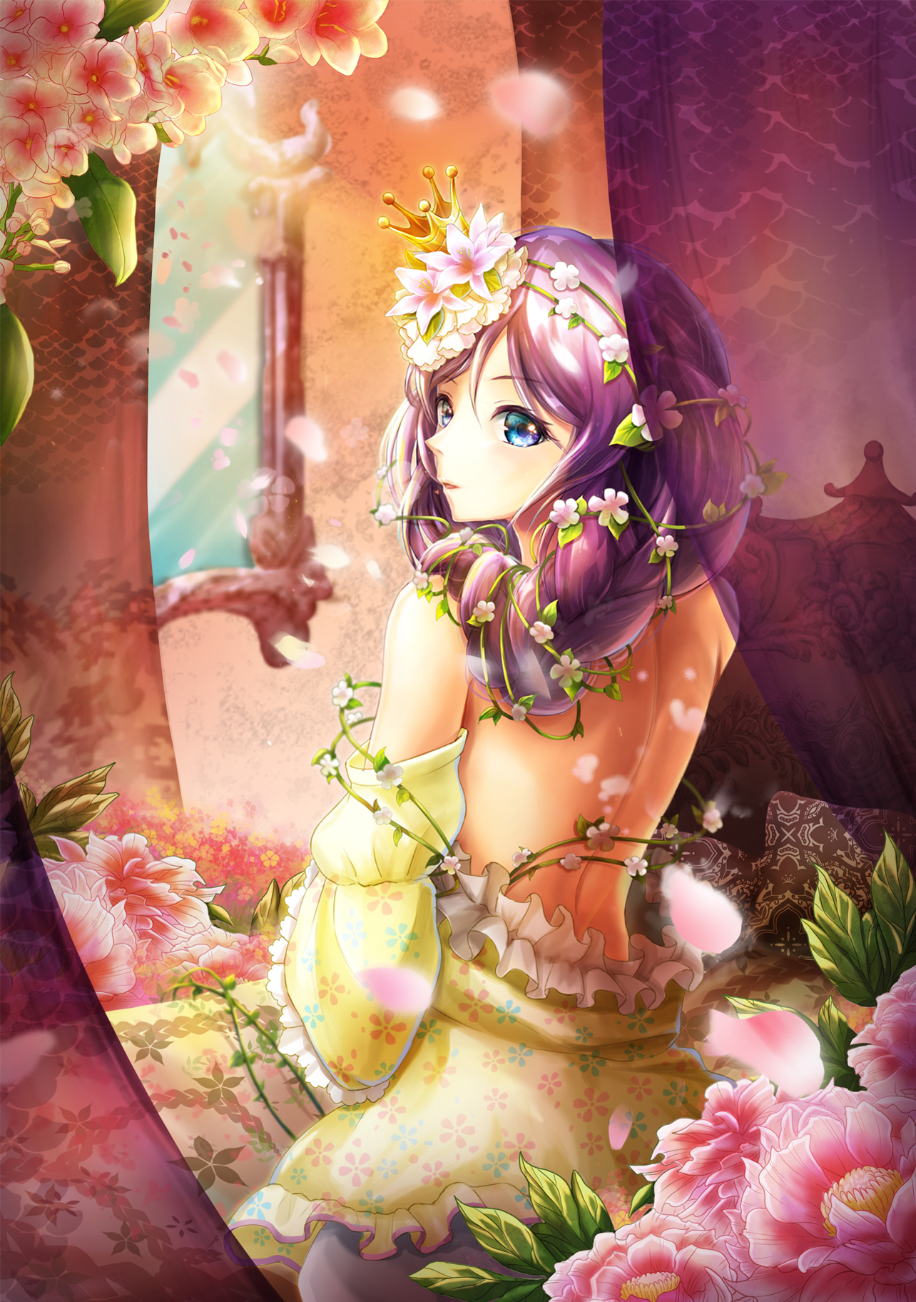 cosplay dress love_live! love_live!_(series) lunacle no_bra rapunzel tangled toujou_nozomi