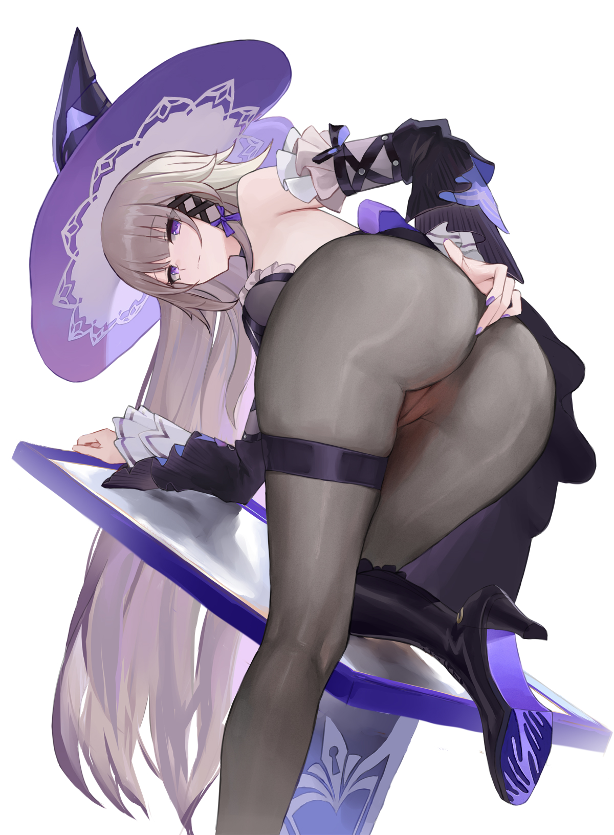 ass garter heels herta honkai:_star_rail liangfen nopan pantyhose pussy skirt_lift witch