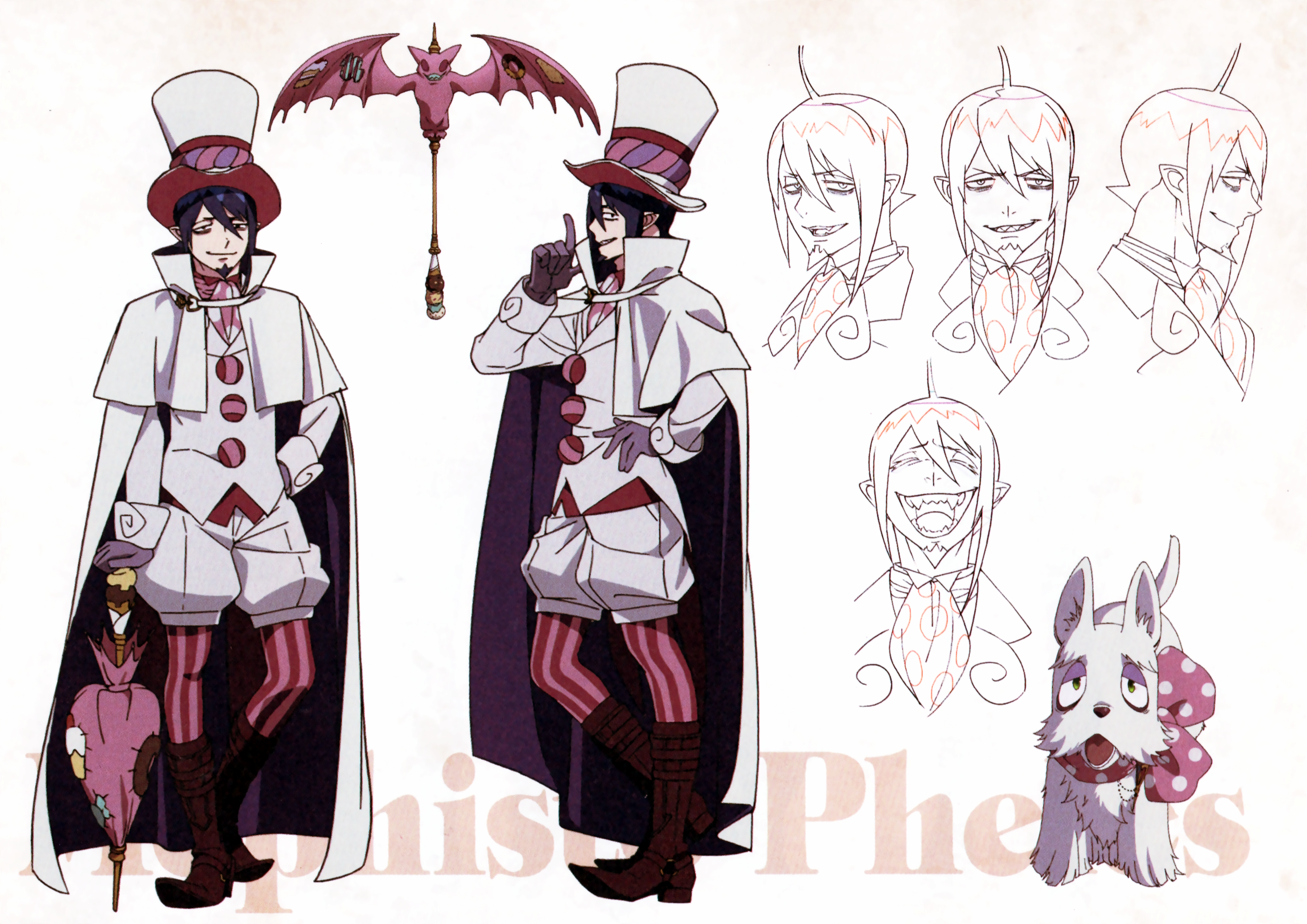 ao_no_exorcist character_design line_art male mephisto_pheles ohigashi_yurie pointy_ears weapon