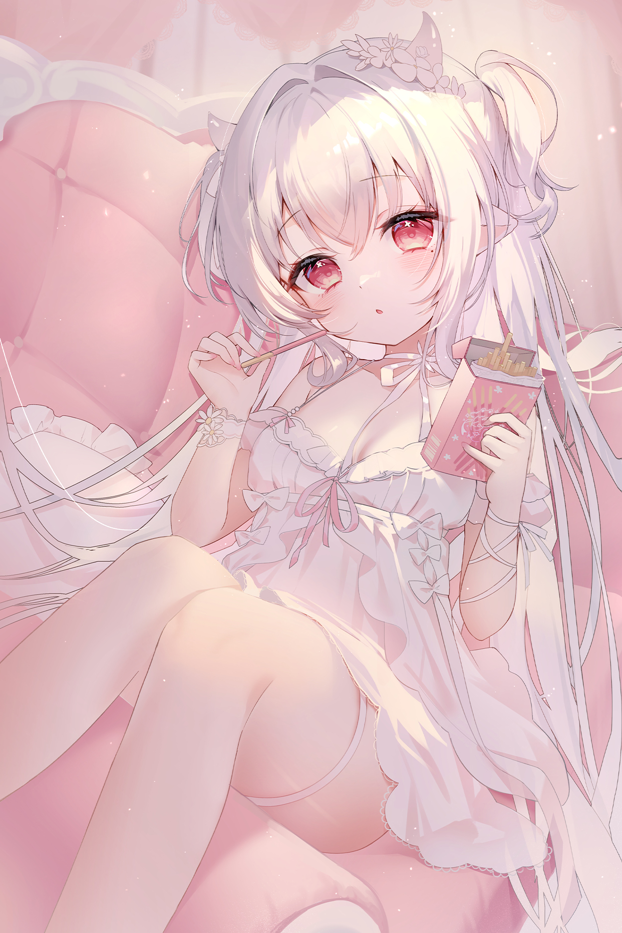 animal_ears garter horns lingerie loli see_through skirt_lift tagme