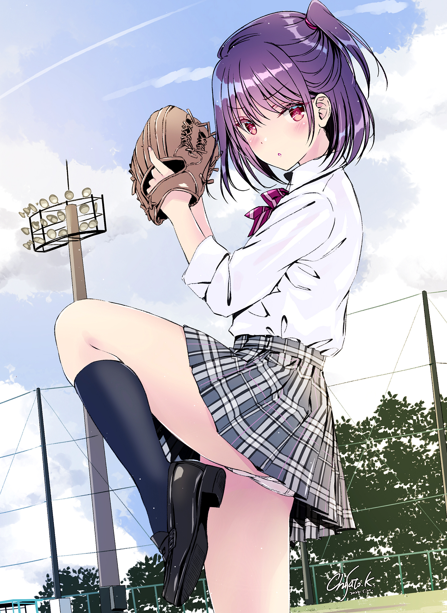 artist_revision baseball kobayashi_chisato pantsu photoshop seifuku shimojou_yuri skirt_lift