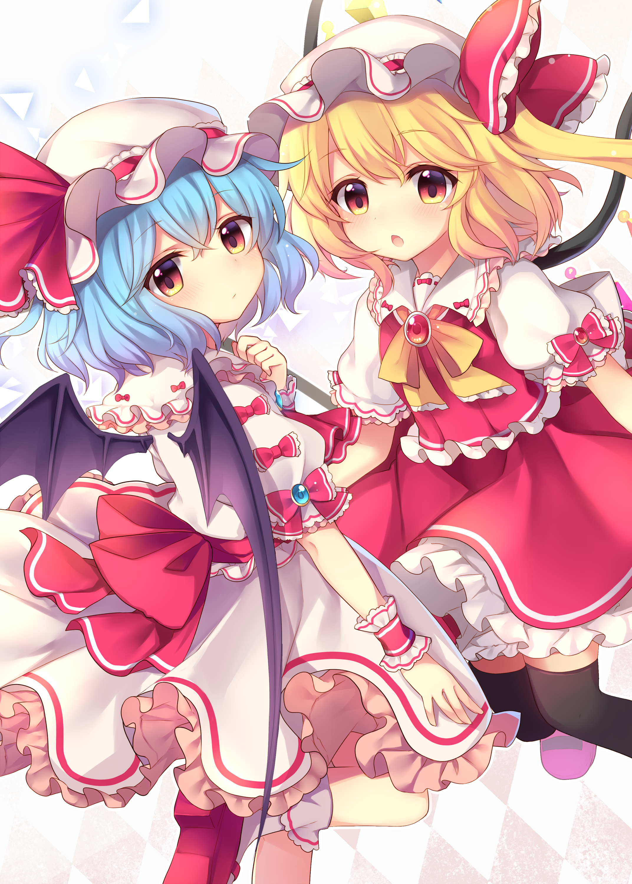 flandre_scarlet remilia_scarlet ruhika thighhighs touhou wings