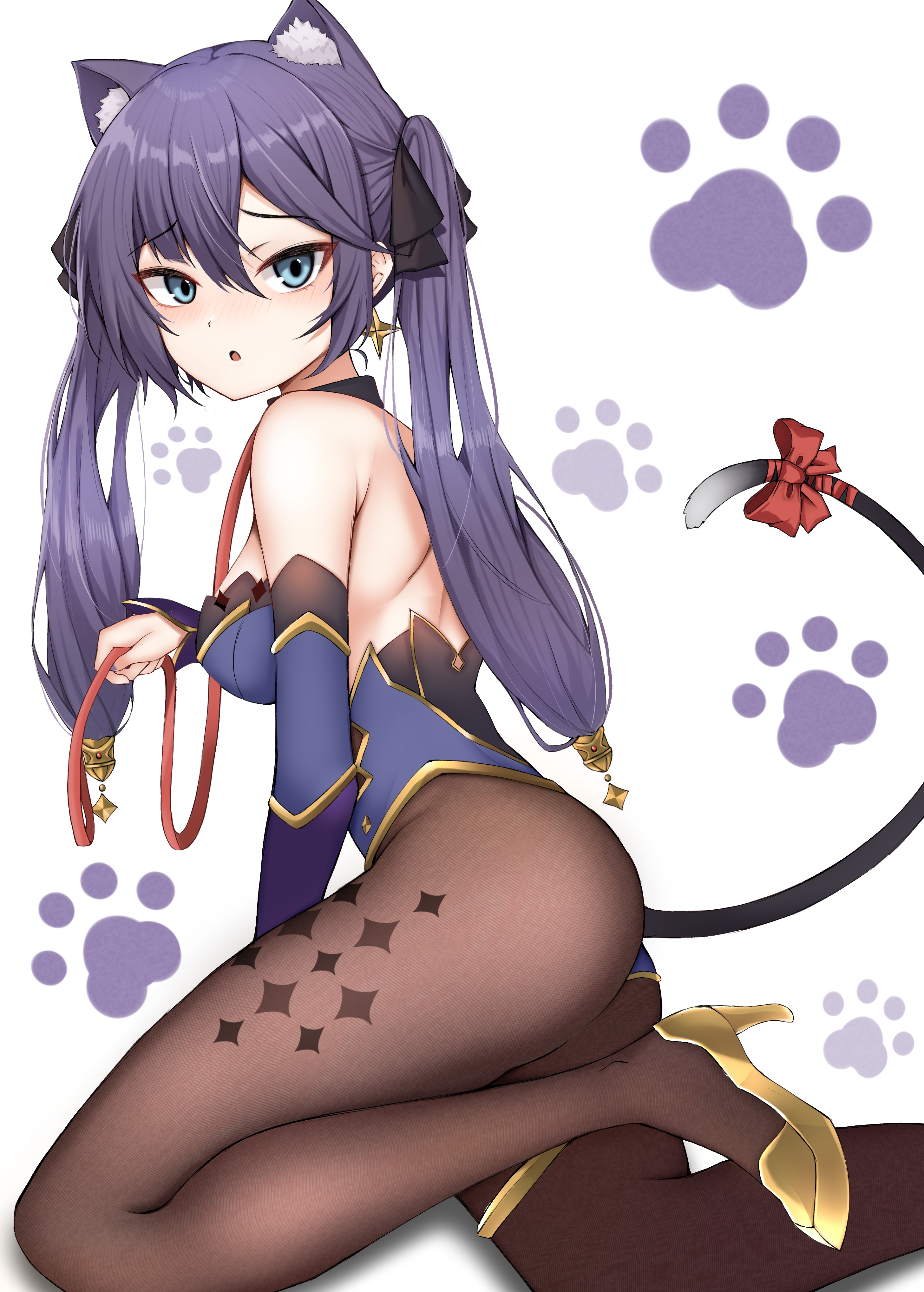 animal_ears ass garter genshin_impact heels leotard mona_megistus nahanmin nekomimi pantyhose tail