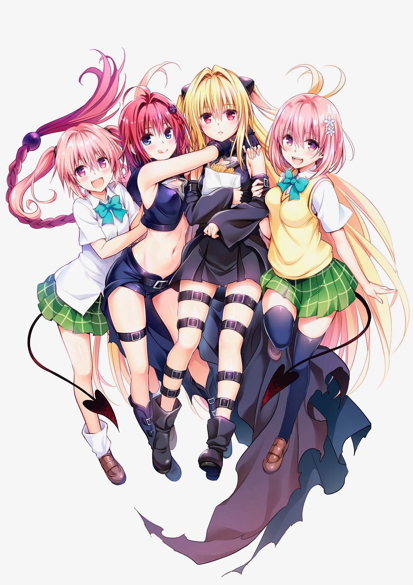 garter golden_darkness kurosaki_mea momo_velia_deviluke nana_asta_deviluke seifuku sweater tail thighhighs to_love_ru to_love_ru_darkness yabuki_kentarou