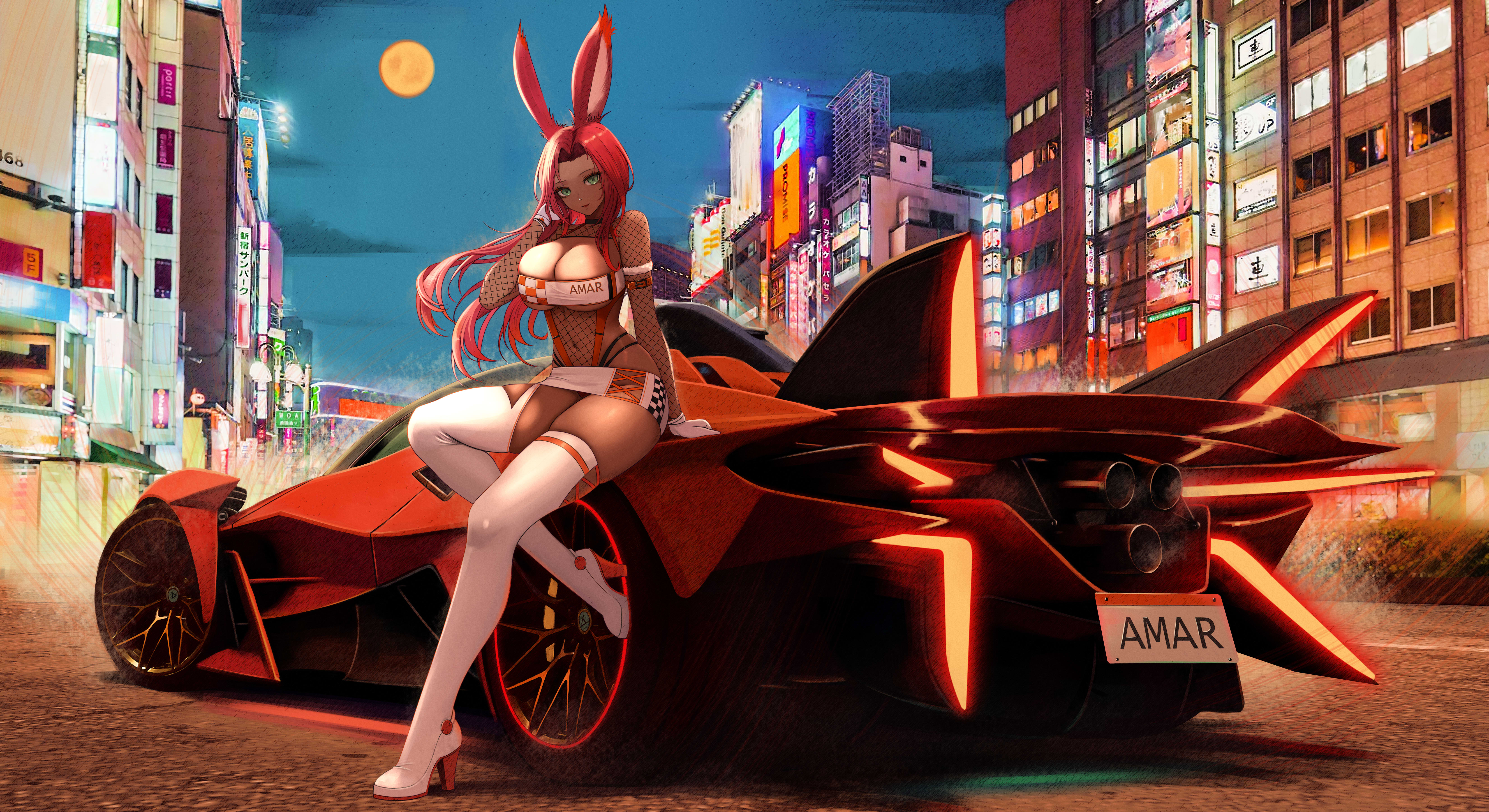 animal_ears bunny_ears bunny_girl fishnets heels kcar66t no_bra skirt_lift stockings thighhighs