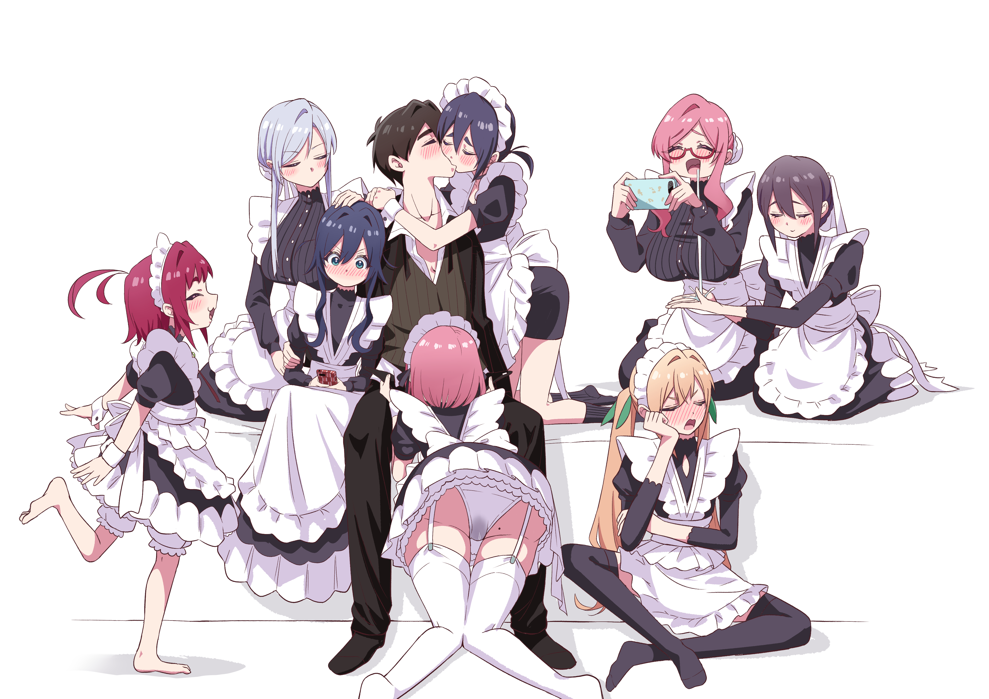 aijou_rentarou bloomers eiai_nano fellatio hanazono_hahari hanazono_hakari haraga_kurumi inda_karane kimi_no_koto_ga_dai_dai_dai_dai_daisuki_na_100-nin_no_kanojo maid megane meido_mei pantsu pussy_juice skirt_lift stockings tagme thighhighs yakuzen_kusuri yoshimoto_shizuka