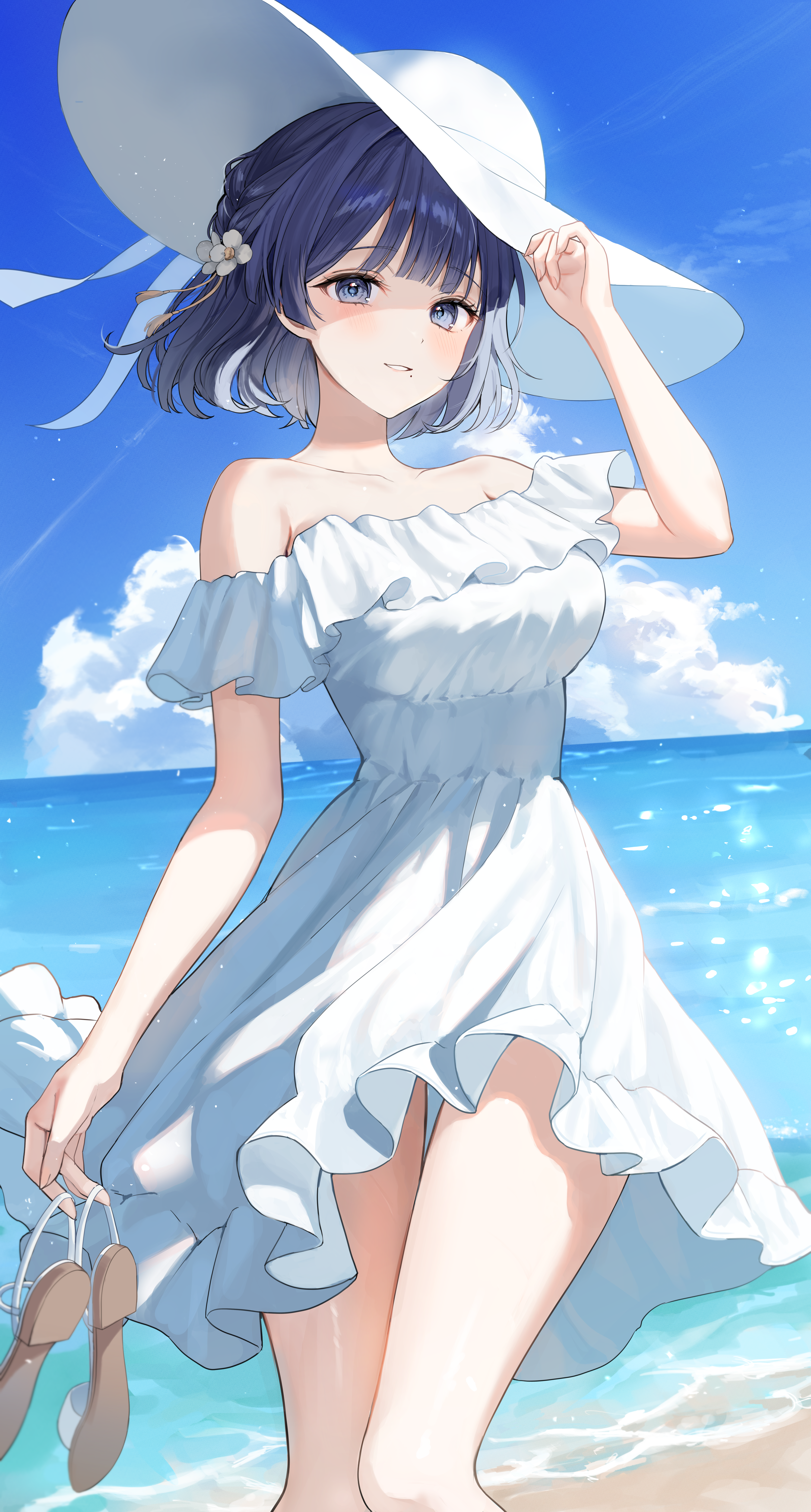 dress gakuen_idolm@ster hataya_misuzu kuuhaku_(wutt5584) no_bra skirt_lift summer_dress the_idolm@ster