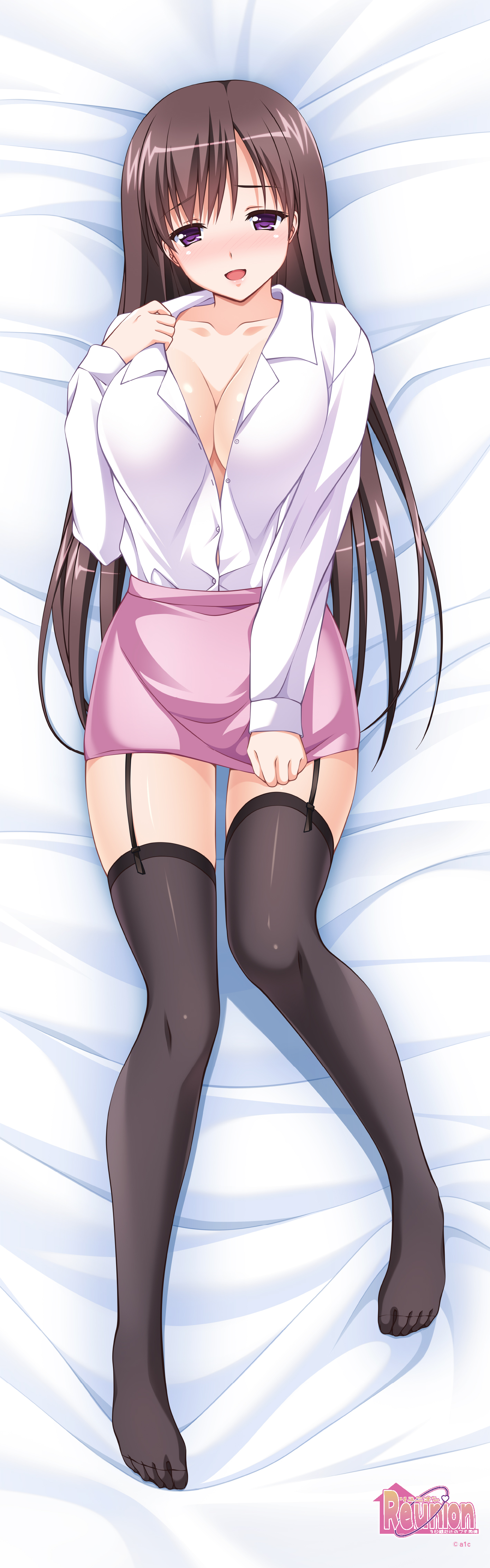 cleavage dakimakura no_bra open_shirt poro stockings tagme thighhighs